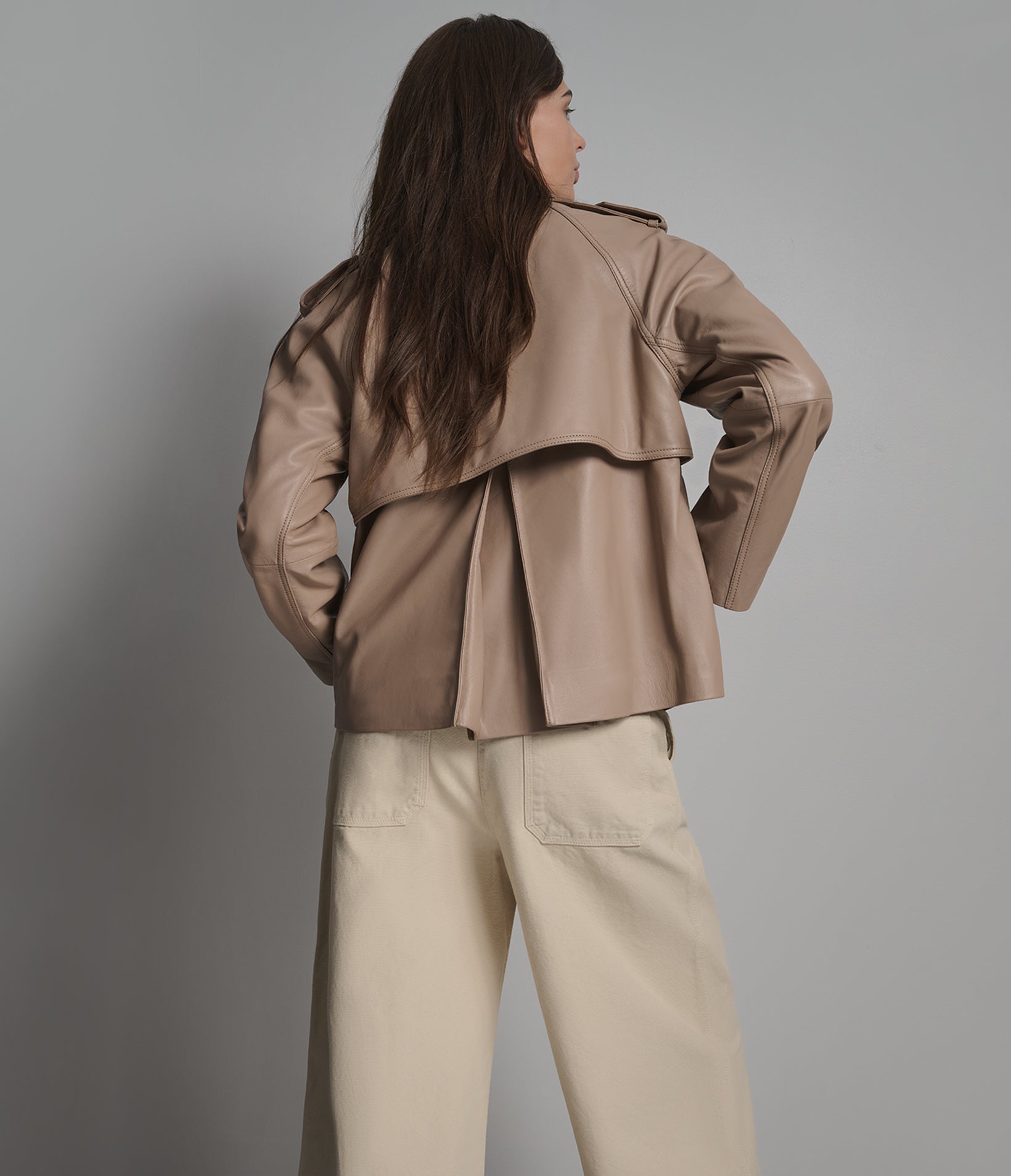 Teagan Leather Double-Breasted Short Trench Jacket View 2 | Women's Sale Teagan Leather Double-Breasted Short Trench Jacket View 2 | Women's Sale