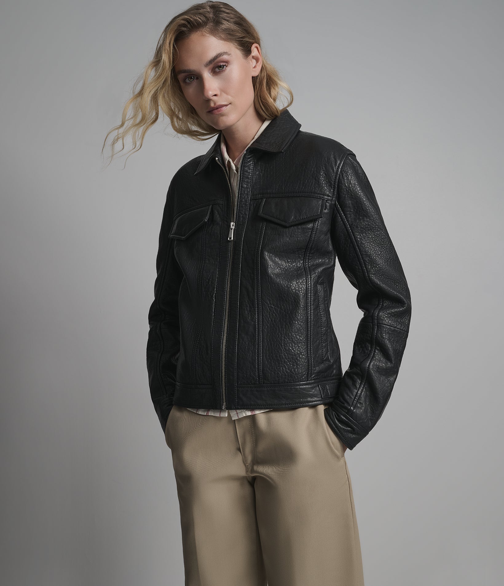 Nicole Textured Leather Trucker Jacket View 1 | Women's Tannery West Nicole Textured Leather Trucker Jacket View 1 | Women's Tannery West