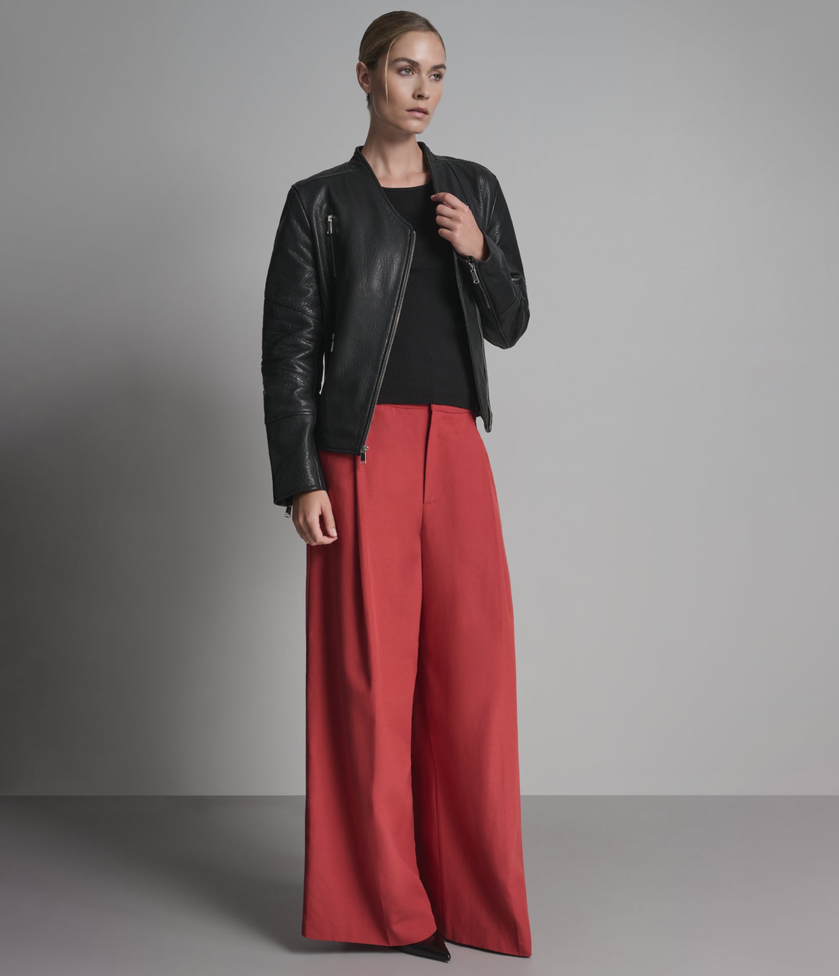 Alessandra Collarless Textured Leather Moto Jacket View 5 | Motorcycle Jackets Alessandra Collarless Textured Leather Moto Jacket View 5 | Motorcycle Jackets