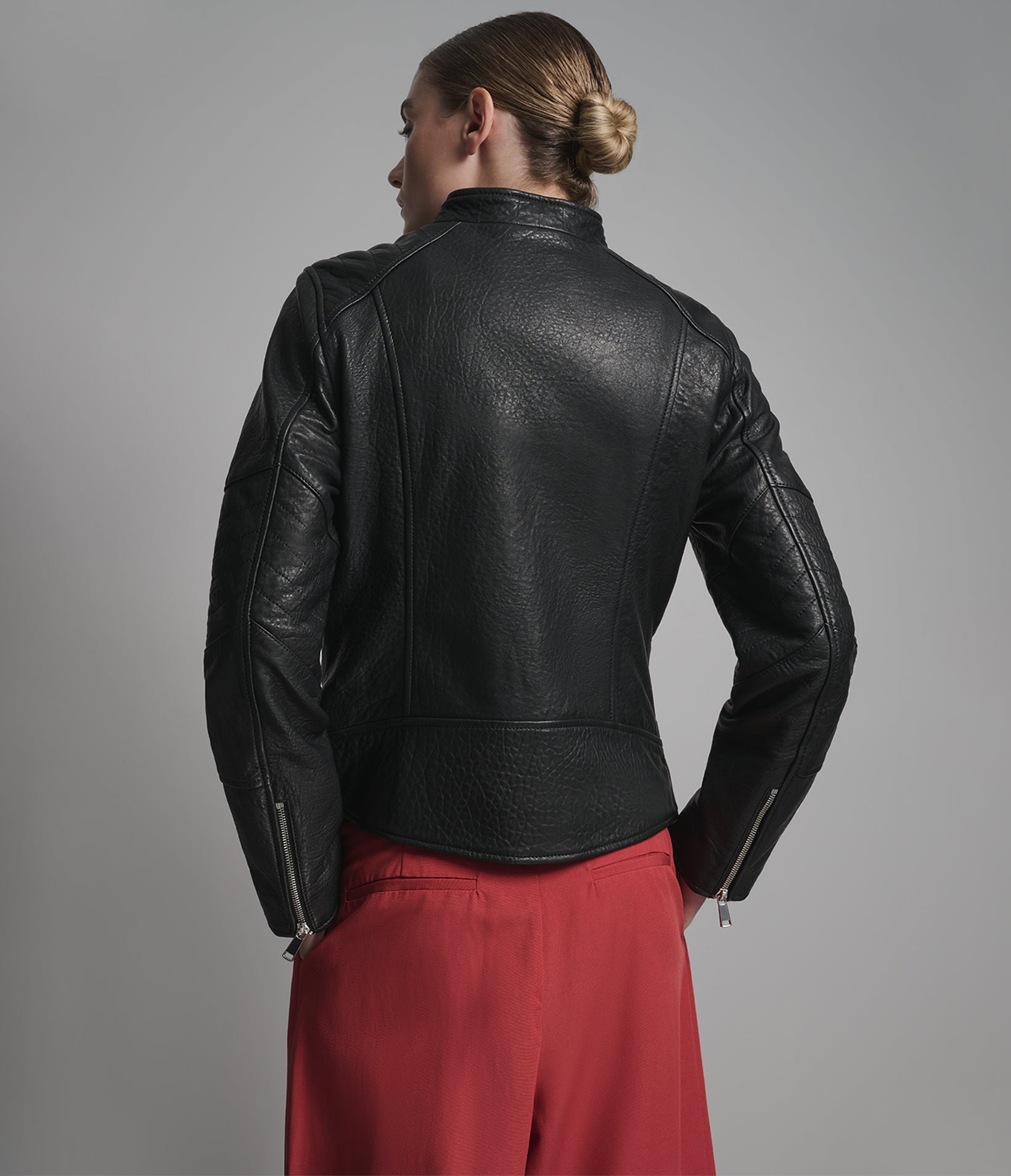 Alessandra Collarless Textured Leather Moto Jacket View 3 | Motorcycle Jackets Alessandra Collarless Textured Leather Moto Jacket View 3 | Motorcycle Jackets