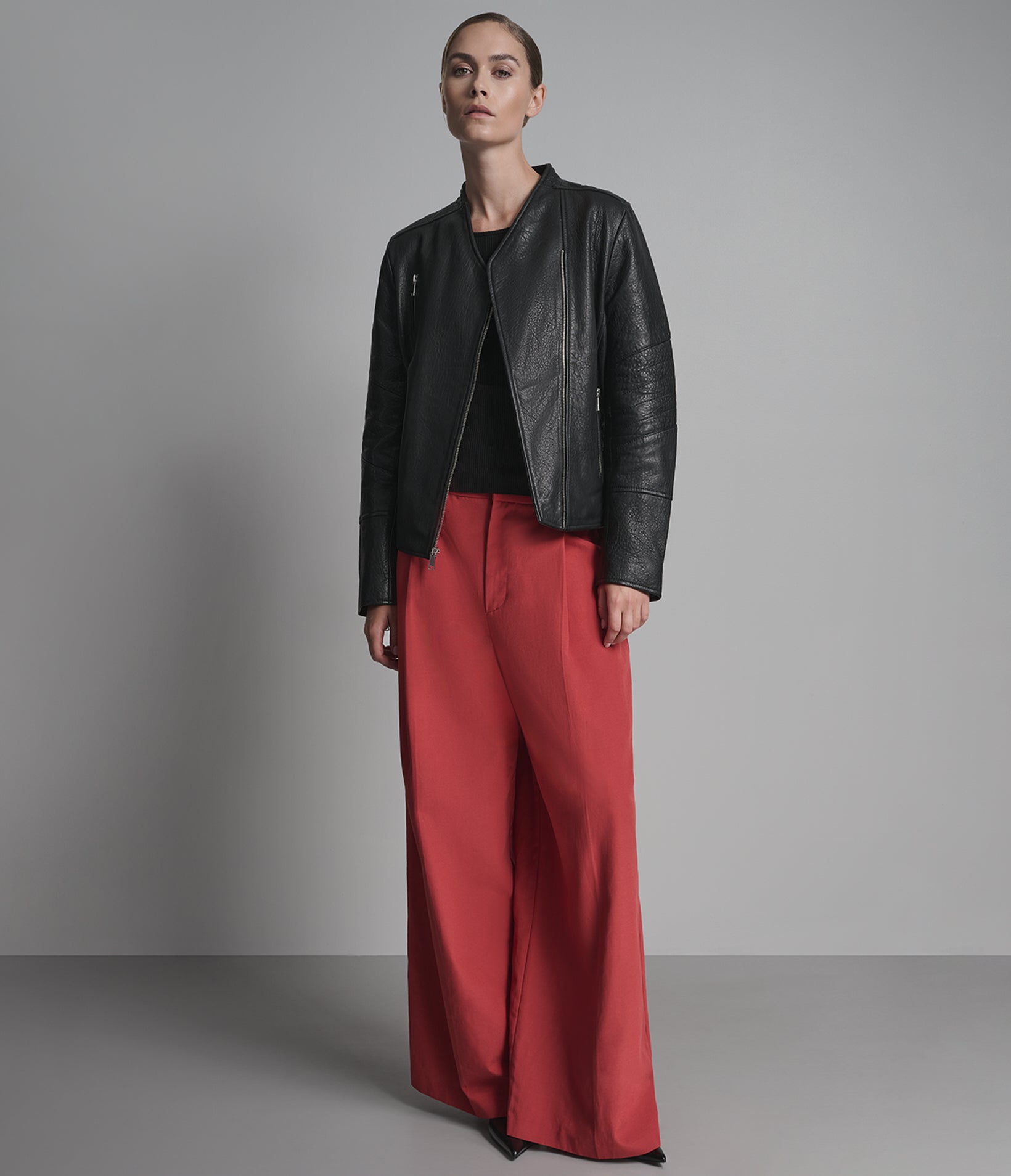 Alessandra Collarless Textured Leather Moto Jacket View 6 | Motorcycle Jackets Alessandra Collarless Textured Leather Moto Jacket View 6 | Motorcycle Jackets