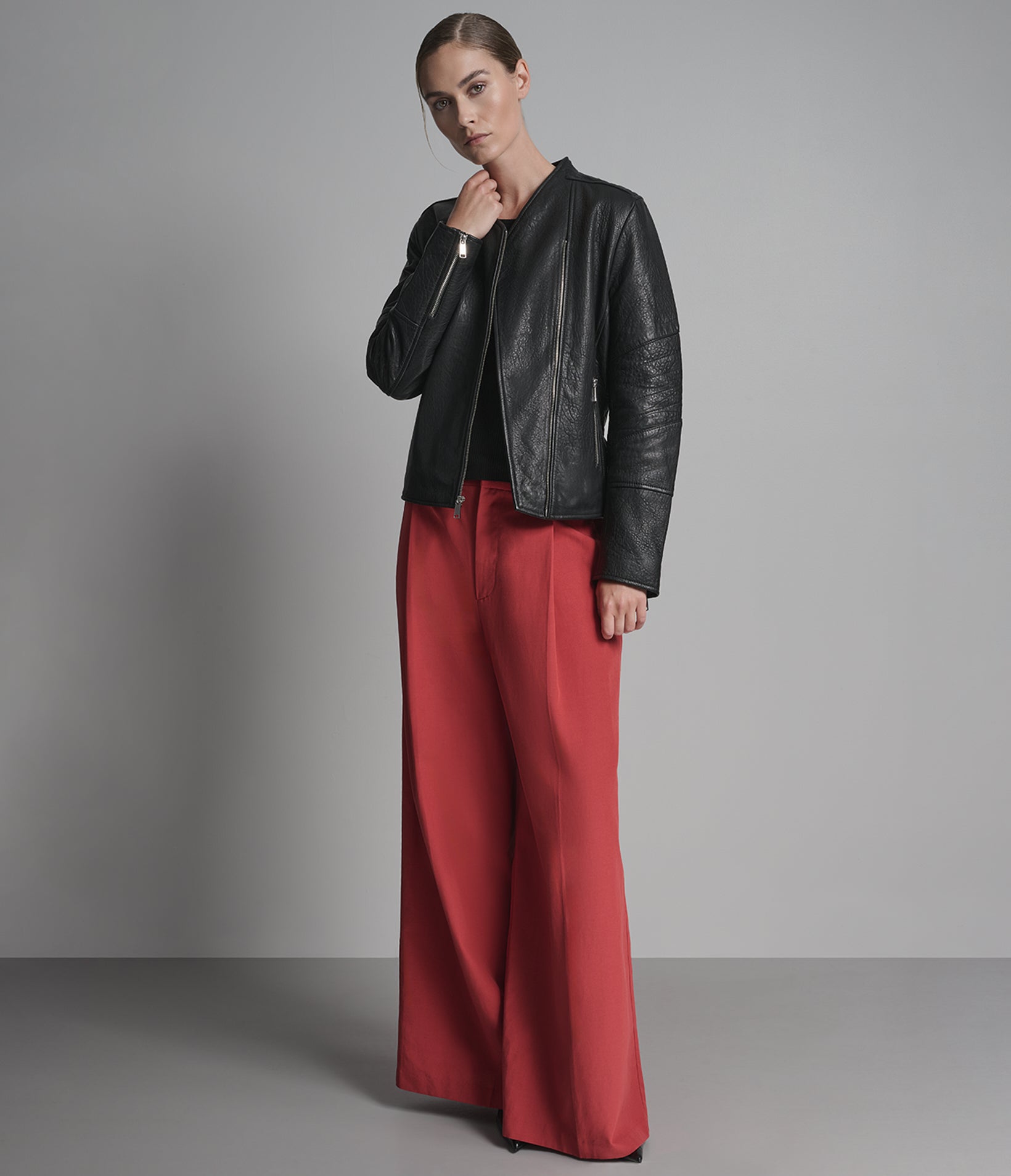 Alessandra Collarless Textured Leather Moto Jacket View 4 | Motorcycle Jackets Alessandra Collarless Textured Leather Moto Jacket View 4 | Motorcycle Jackets