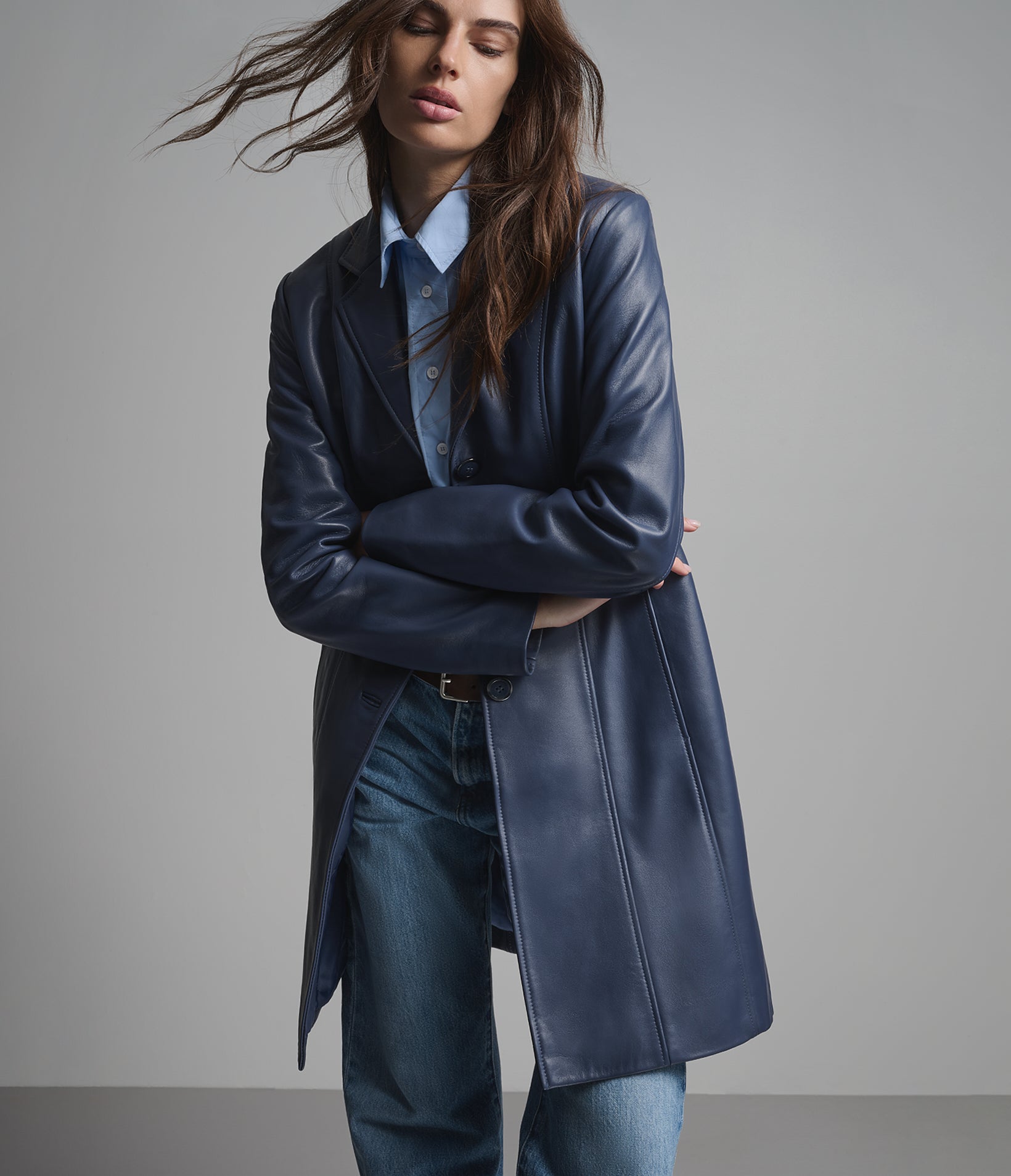 Nora Button Down Leather Trench Coat View 6 Nora Button Down Leather Trench Coat View 6