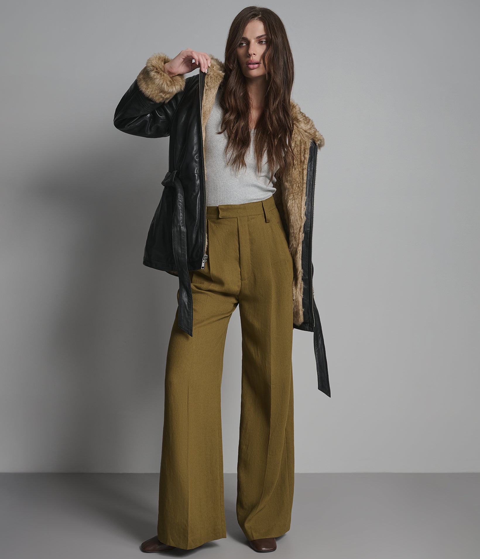 Genevieve Faux Fur Belted Leather Trench Jacket View 5 | Women's Leather Genevieve Faux Fur Belted Leather Trench Jacket View 5 | Women's Leather