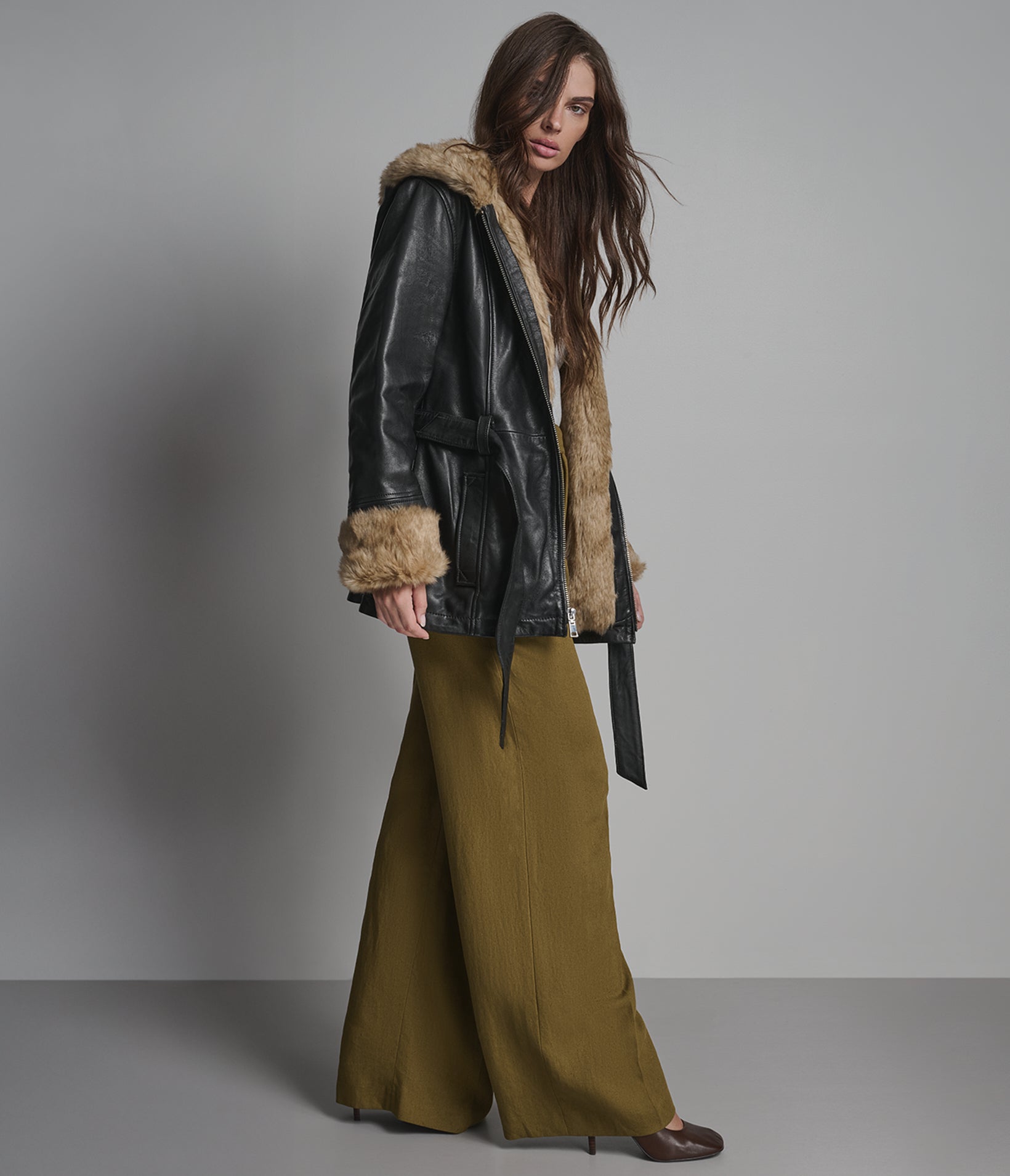 Genevieve Faux Fur Belted Leather Trench Jacket View 3 | Women's Leather Genevieve Faux Fur Belted Leather Trench Jacket View 3 | Women's Leather