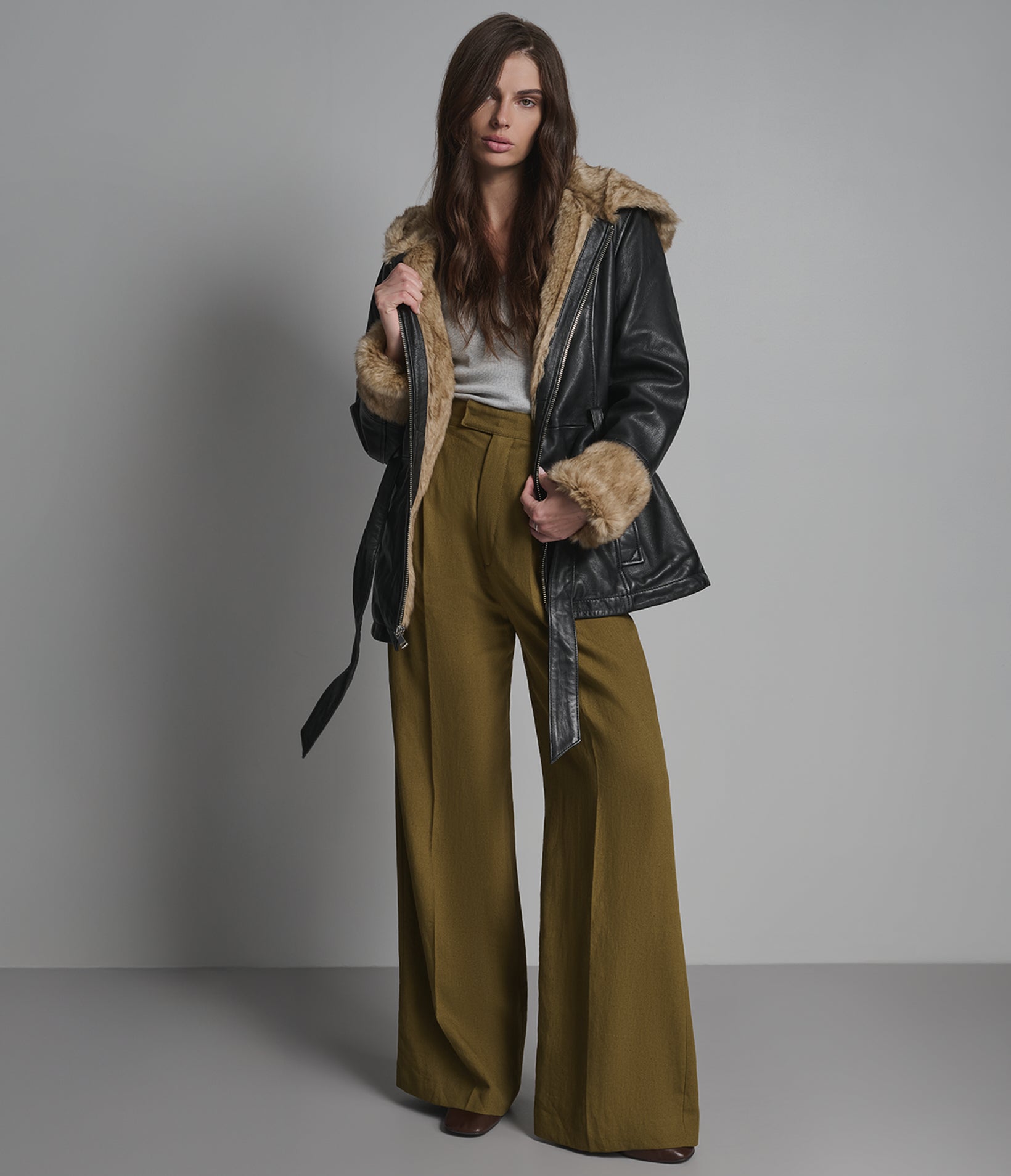 Genevieve Faux Fur Belted Leather Trench Jacket View 4 | Women's Leather Genevieve Faux Fur Belted Leather Trench Jacket View 4 | Women's Leather