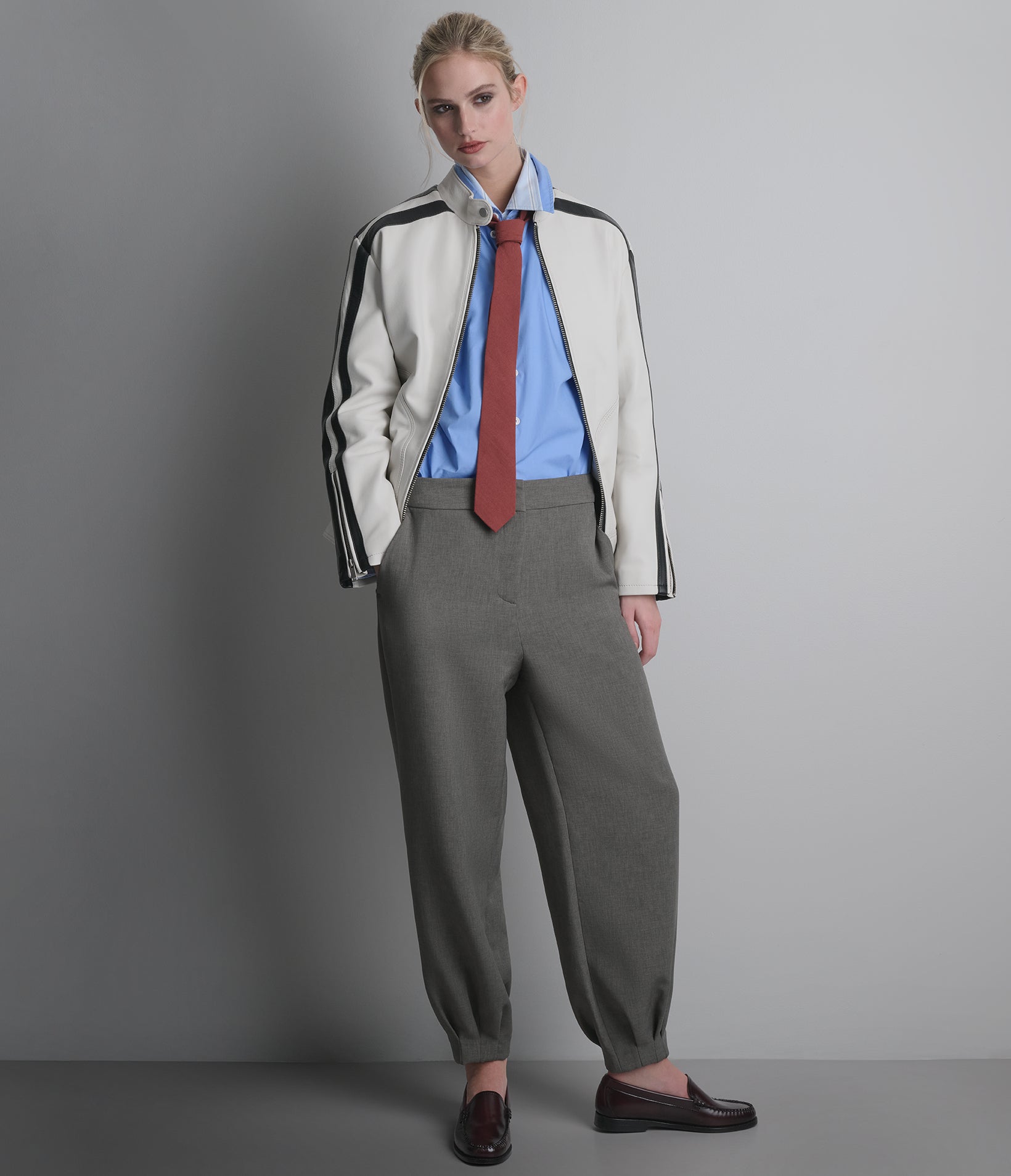 Gianna Leather Striped Racer Jacket View 1 | Women's New Arrivals Gianna Leather Striped Racer Jacket View 1 | Women's New Arrivals