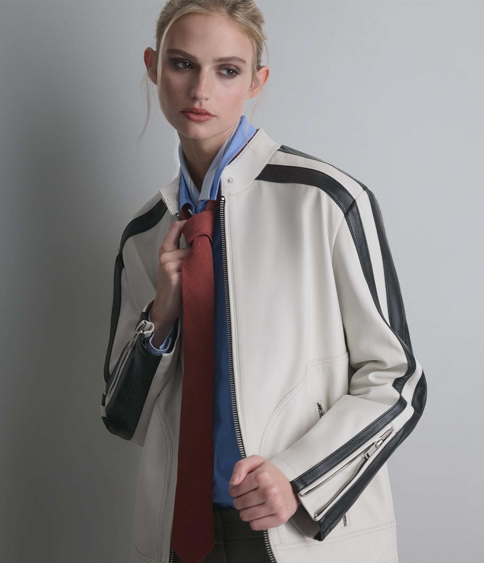 Gianna Leather Striped Racer Jacket View 2 | Women's New Arrivals Gianna Leather Striped Racer Jacket View 2 | Women's New Arrivals