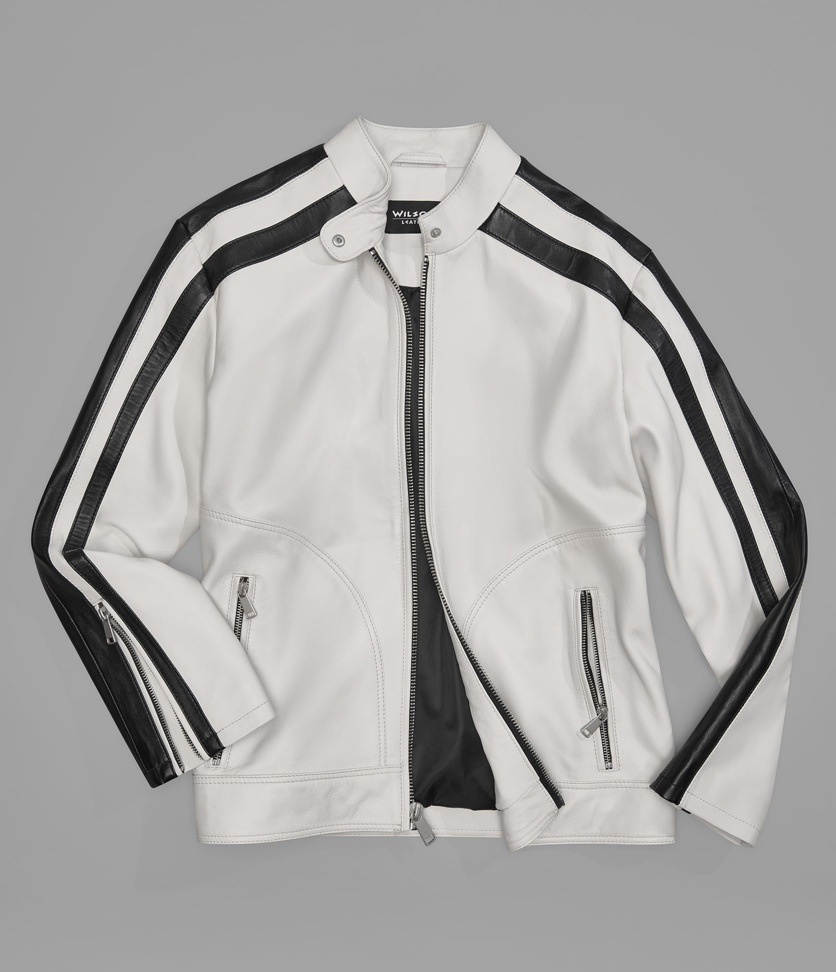 Gianna Leather Striped Racer Jacket View 3 | Women's New Arrivals Gianna Leather Striped Racer Jacket View 3 | Women's New Arrivals