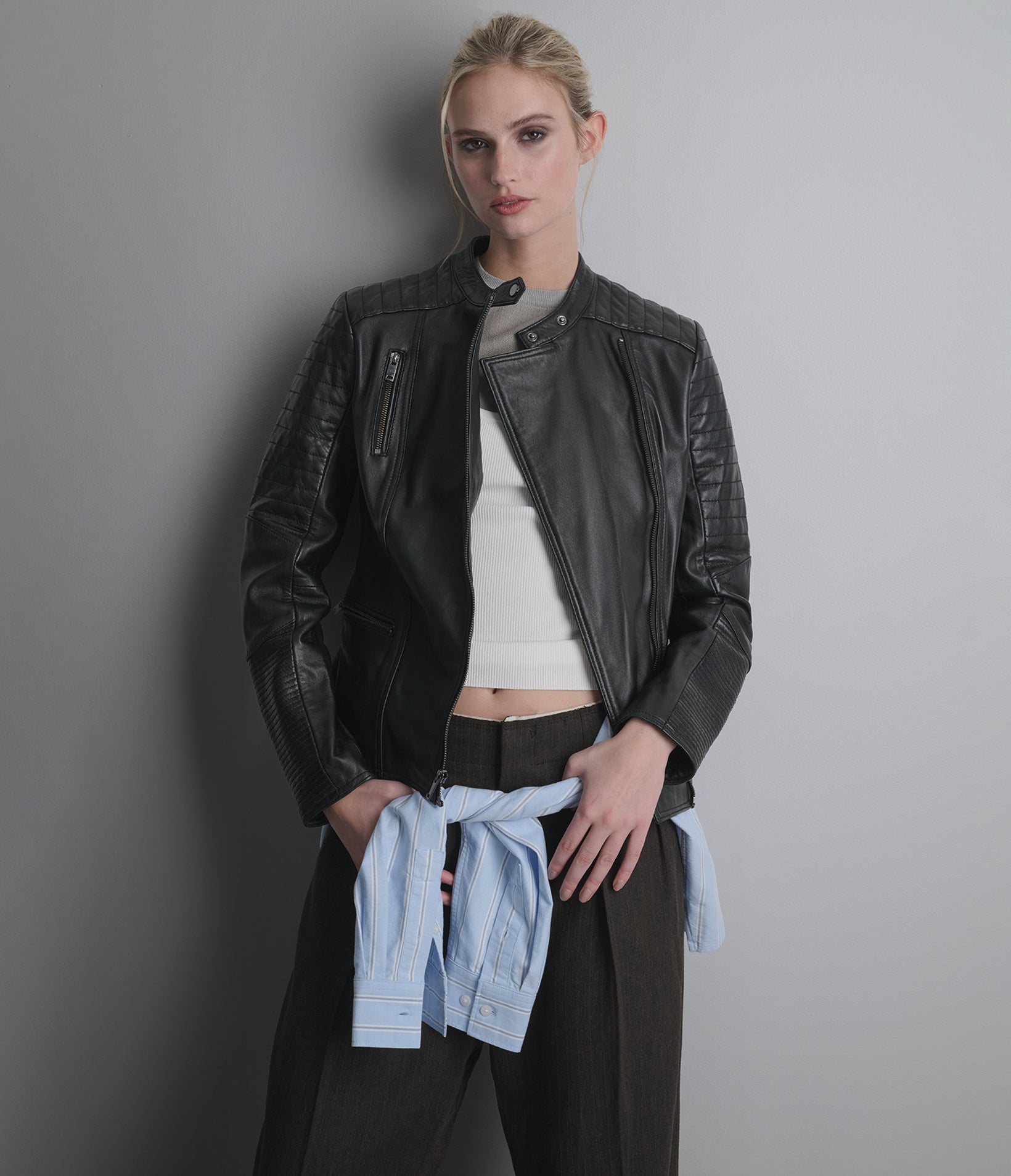 ジャケット・アウター VINTAGE WASHED LEATHER ZIP Vintage Wash Faux Leather Zip Jacket