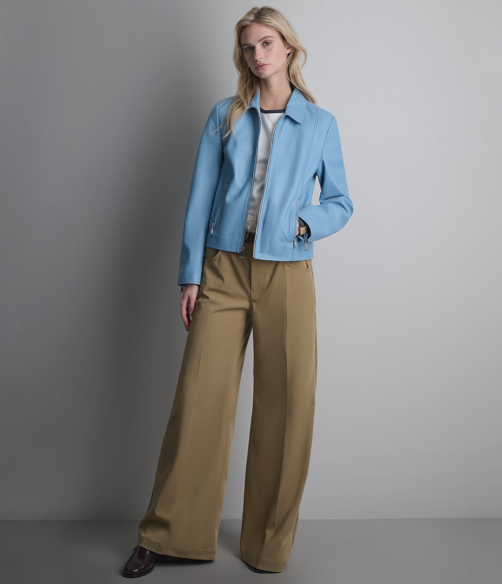Justine Shirt Collar Zip Jacket | Wilsons Leather