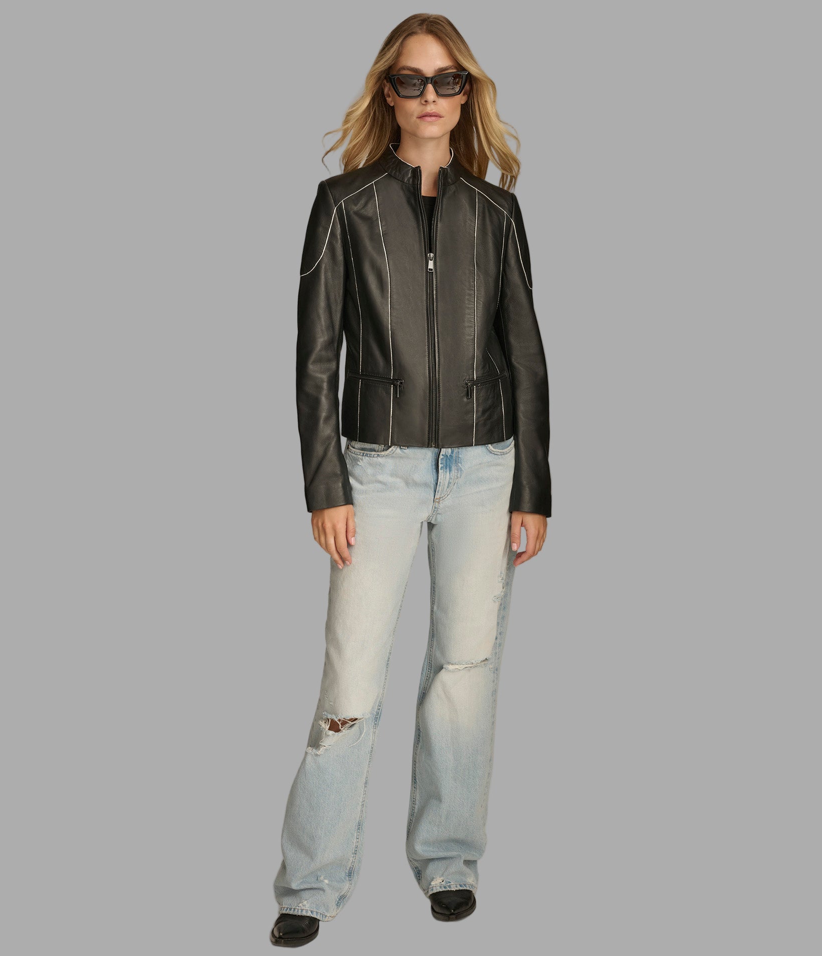 Sage Painted Edge Leather Scuba Jacket View 5 | Women's Leather Sage Painted Edge Leather Scuba Jacket View 5 | Women's Leather