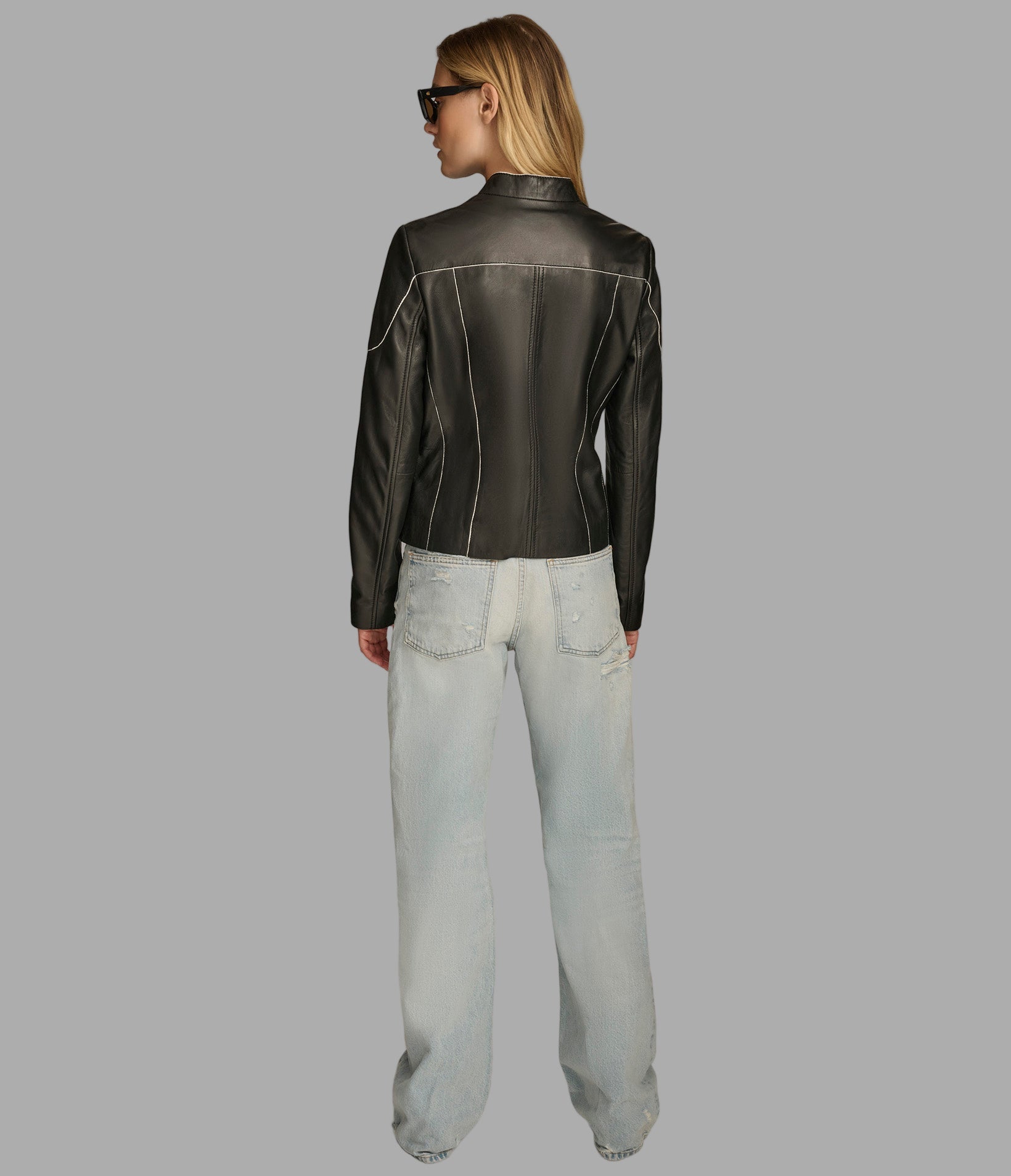 Sage Painted Edge Leather Scuba Jacket View 4 | Women's Leather Sage Painted Edge Leather Scuba Jacket View 4 | Women's Leather