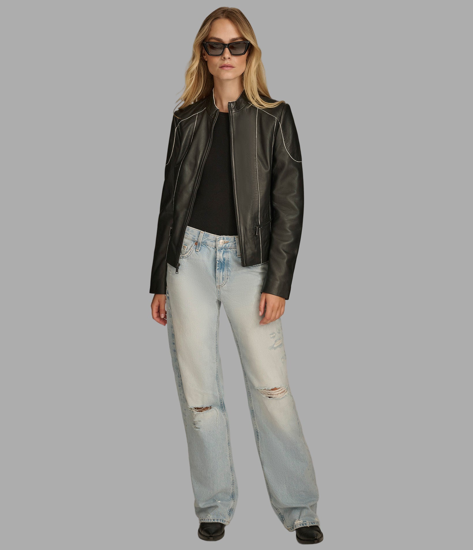 Sage Painted Edge Leather Scuba Jacket View 6 | Women's Leather Sage Painted Edge Leather Scuba Jacket View 6 | Women's Leather