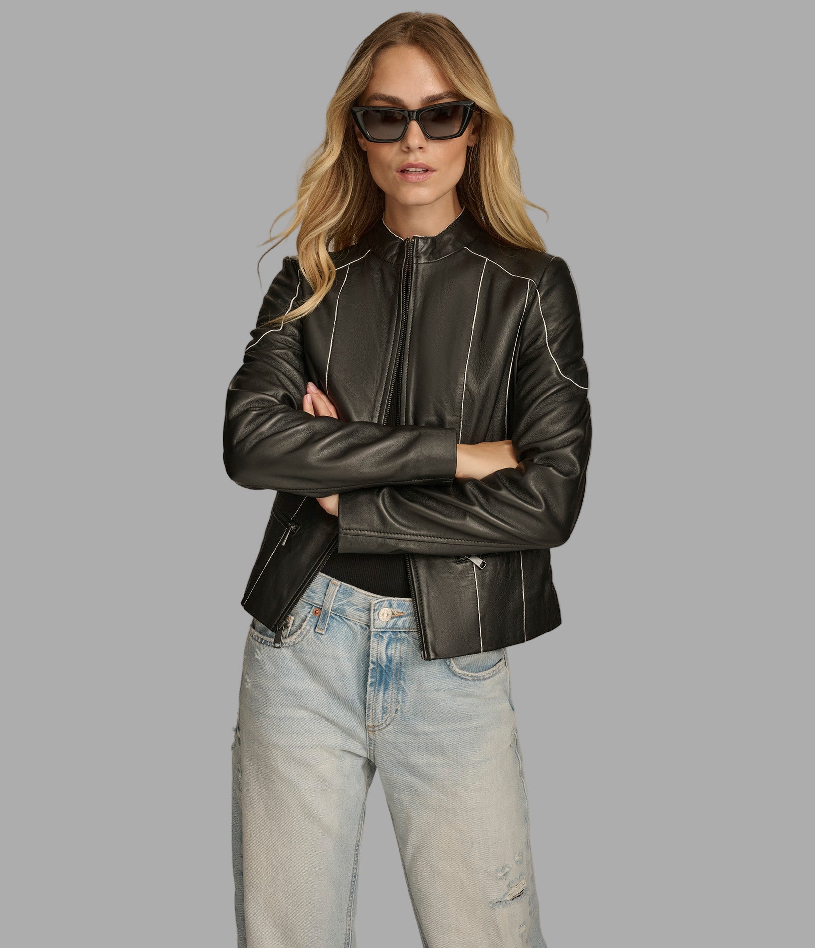 Sage Painted Edge Leather Scuba Jacket View 3 | Women's Leather Sage Painted Edge Leather Scuba Jacket View 3 | Women's Leather