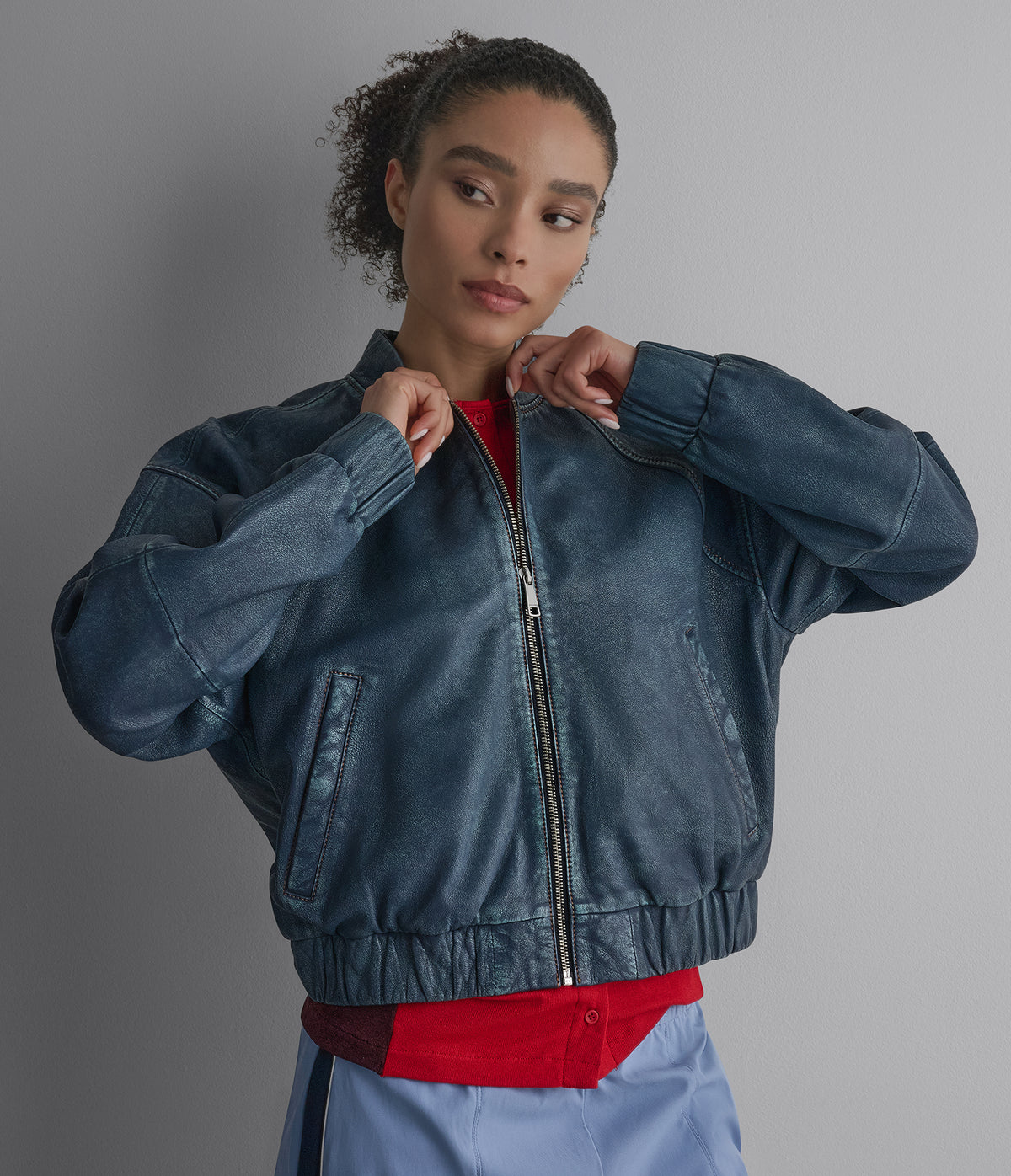 Bailen Denim Leather Bomber Jacket View 1 | Products Bailen Denim Leather Bomber Jacket View 1 | Products