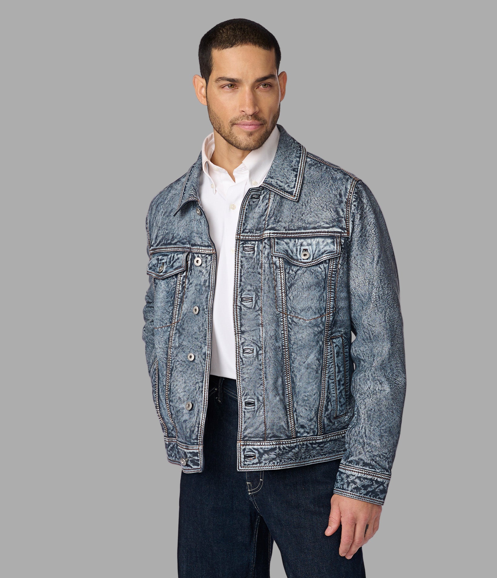 Chase Leather Denim Trucker Jacket View 1 Chase Leather Denim Trucker Jacket View 1