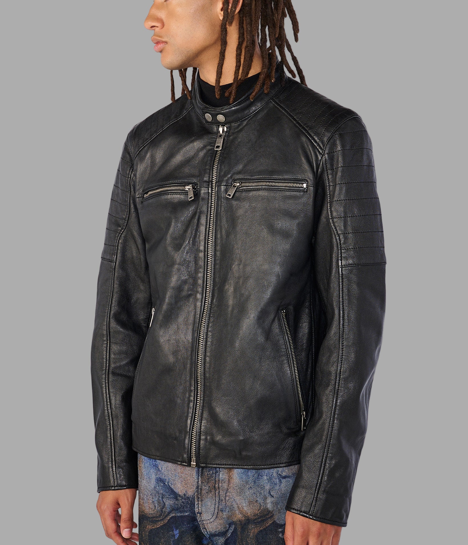 Lance Collarless Leather Moto Jacket View 3 | Men's Sale Lance Collarless Leather Moto Jacket View 3 | Men's Sale