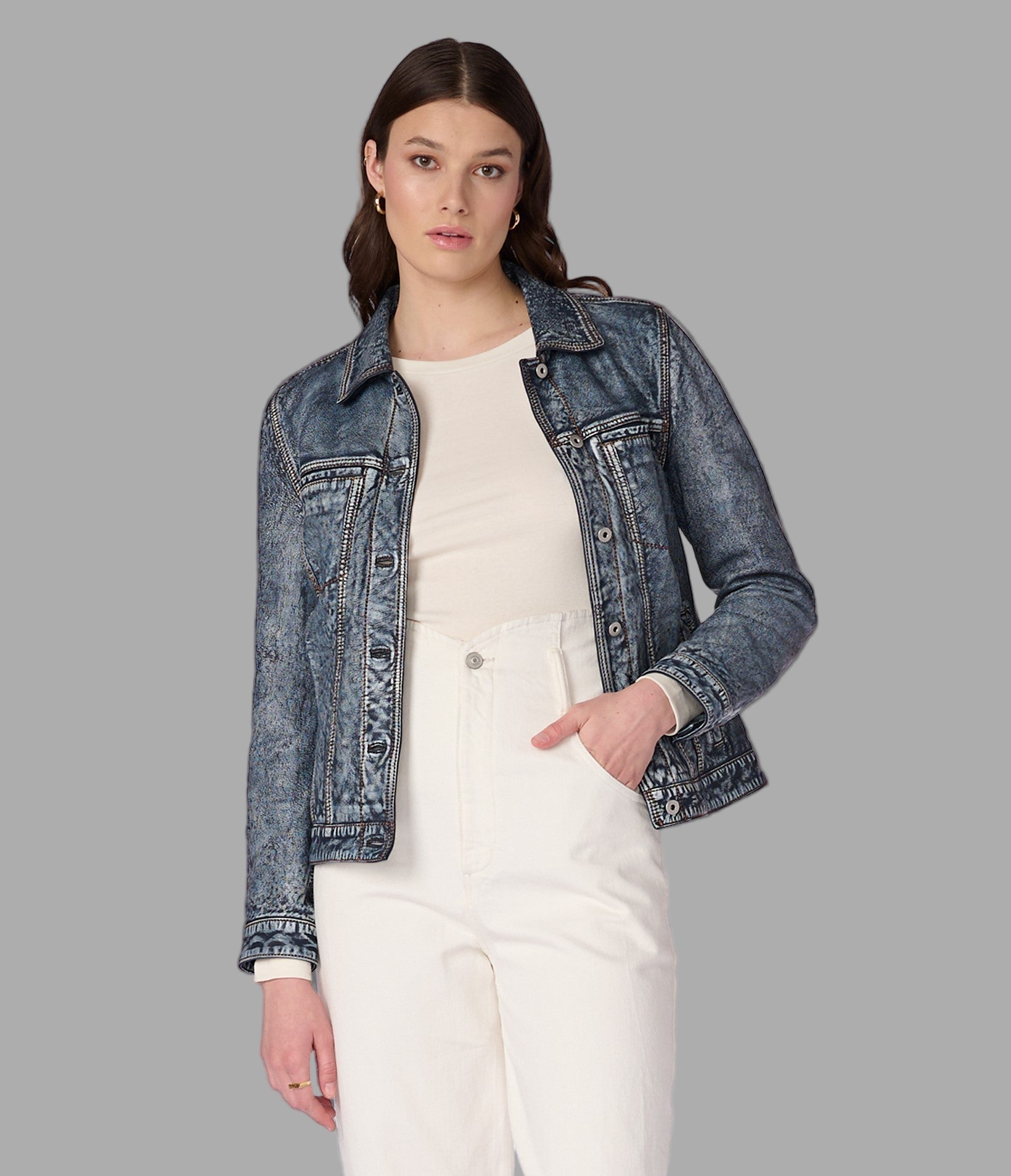 Addison Leather Denim Jacket View 1 | Women's Sale Addison Leather Denim Jacket View 1 | Women's Sale