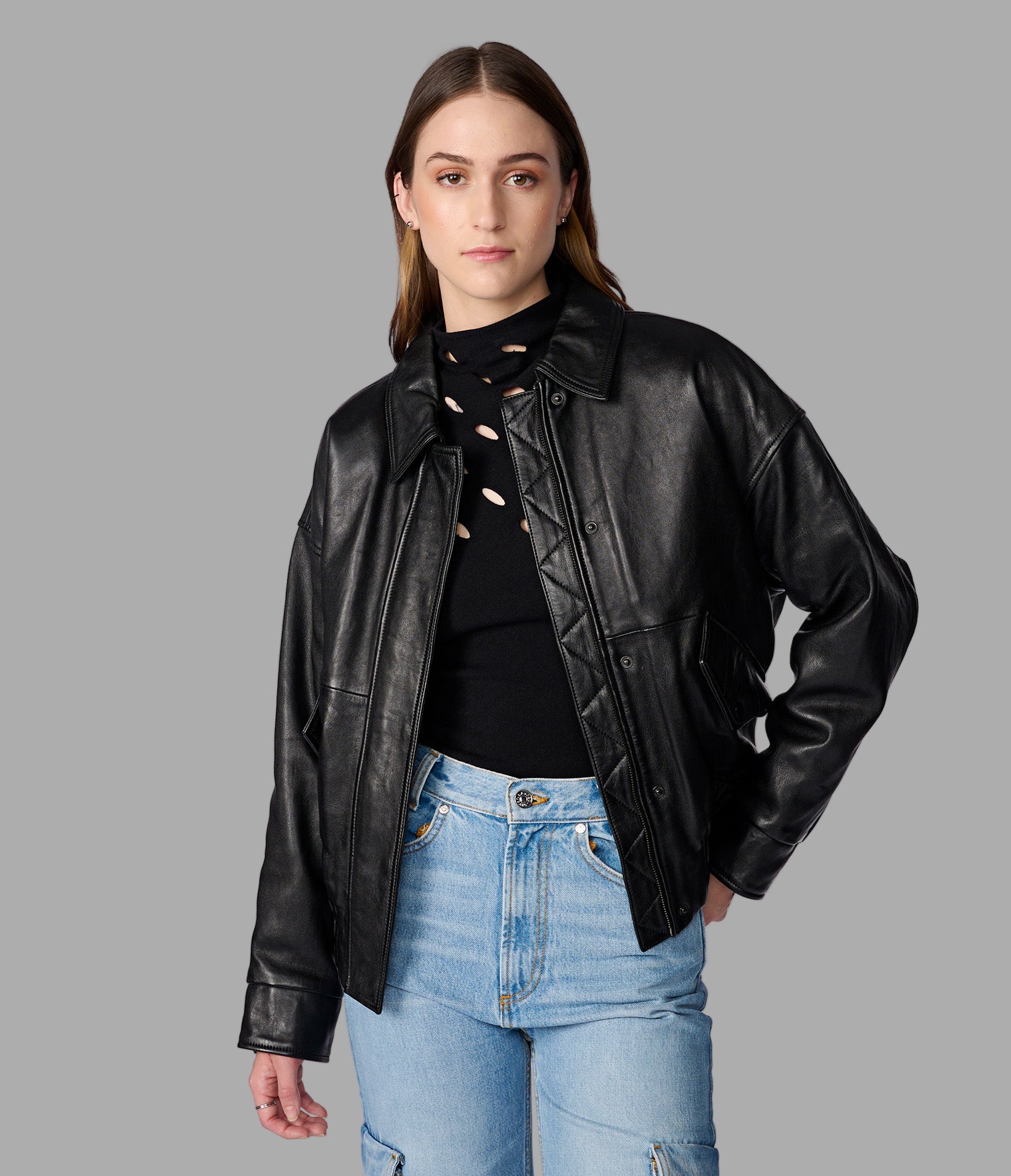 Mya Leather Bomber Jacket View 1 Mya Leather Bomber Jacket View 1