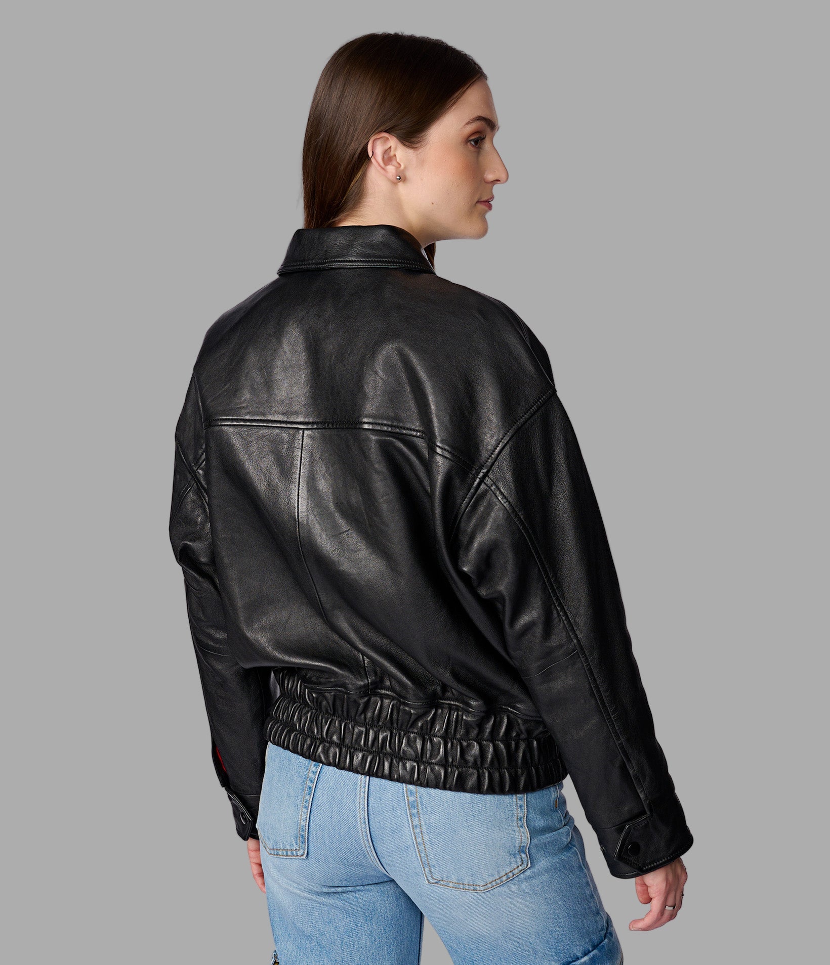 Mya Leather Bomber Jacket View 3 Mya Leather Bomber Jacket View 3
