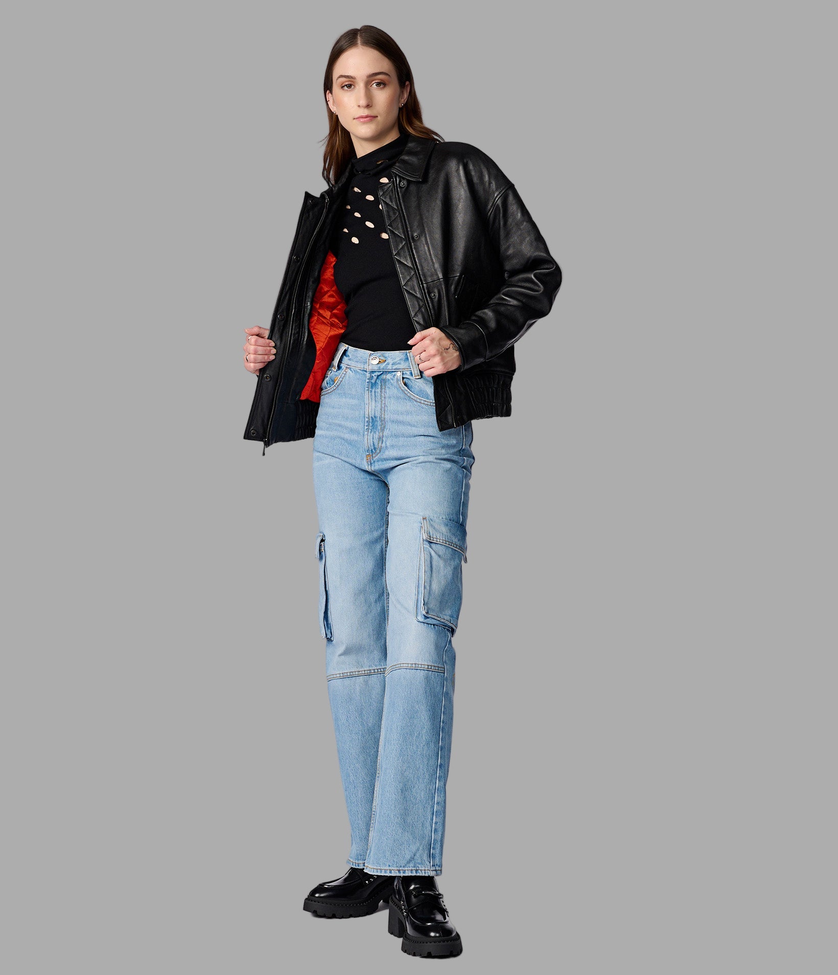 Mya Leather Bomber Jacket View 4 Mya Leather Bomber Jacket View 4