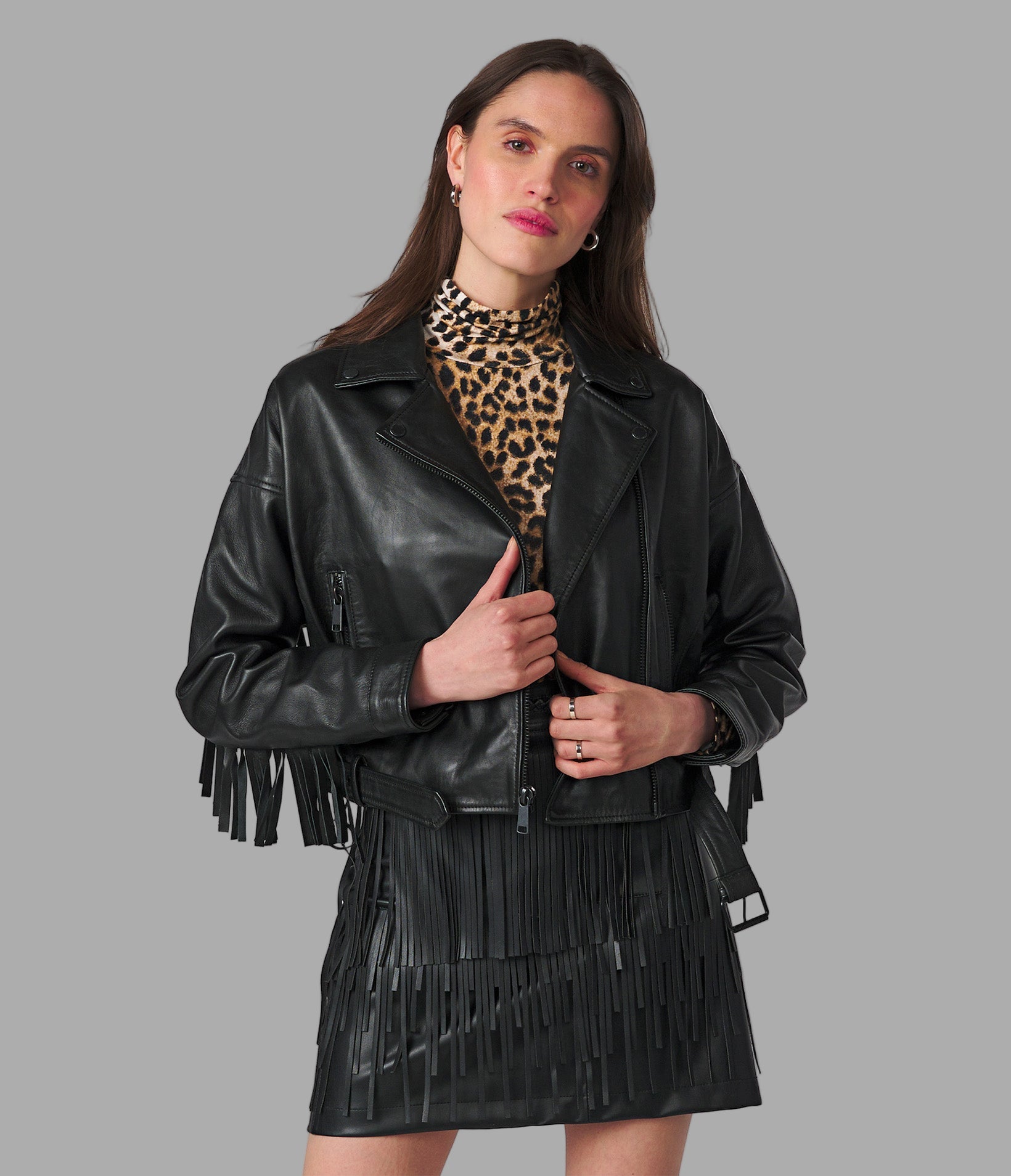 Colette Fringe Oversized Leather Moto Jacket View 1 | Women's Leather Colette Fringe Oversized Leather Moto Jacket View 1 | Women's Leather