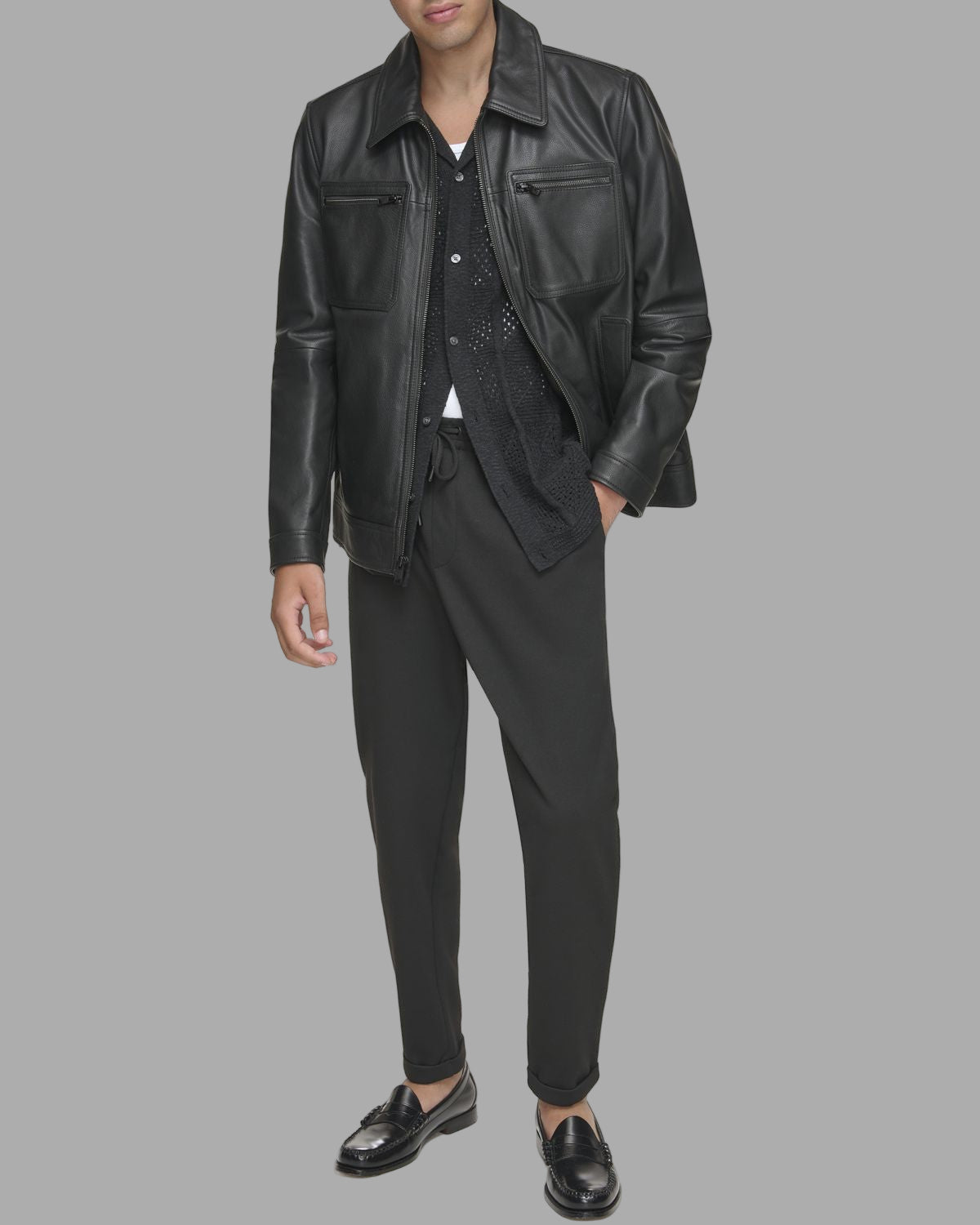 Halen Leather Shirt Jacket View 4 | Andrew Marc Collection