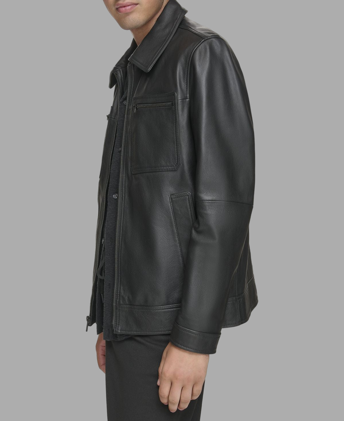 Halen Leather Shirt Jacket View 2 | Andrew Marc Collection