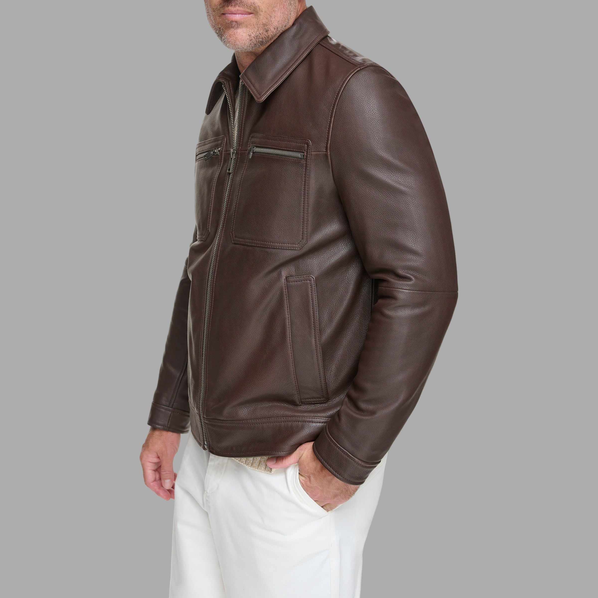 Halen Leather Shirt Jacket View 2 | Andrew Marc Collection