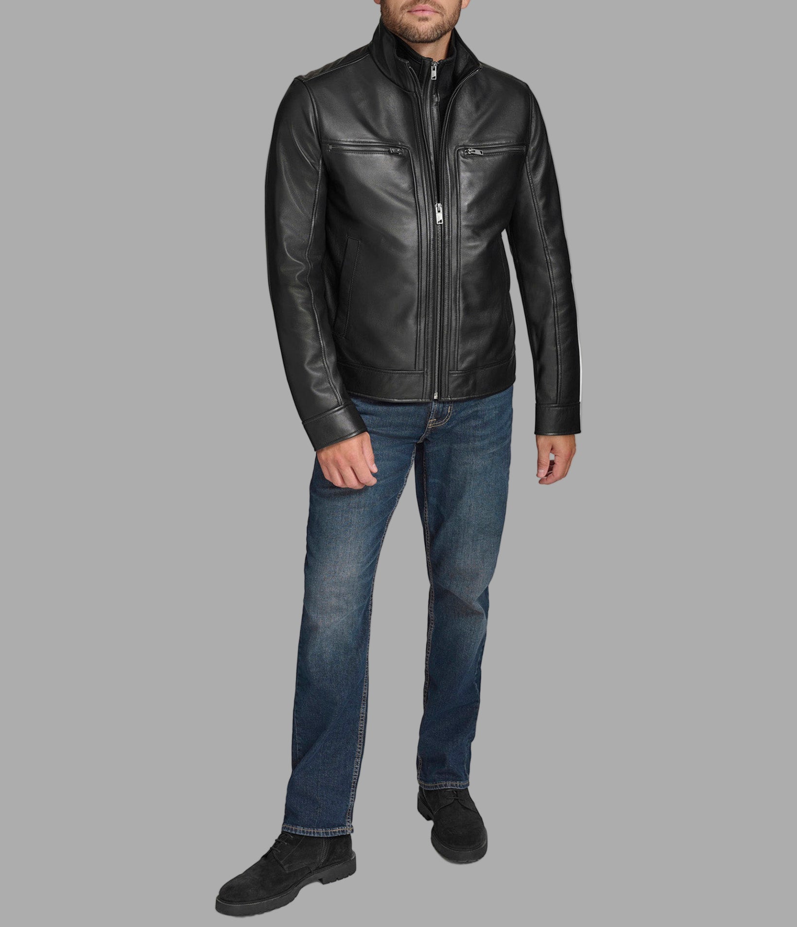 Winton Leather Stand Collar Jacket View 5 | Jackets and Coats