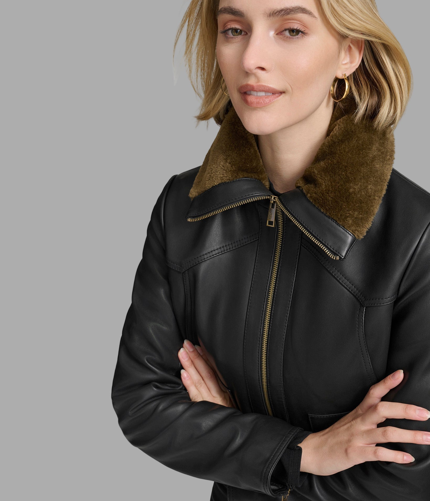 Evie Faux Shearling Aviator Jacket | Wilsons Leather