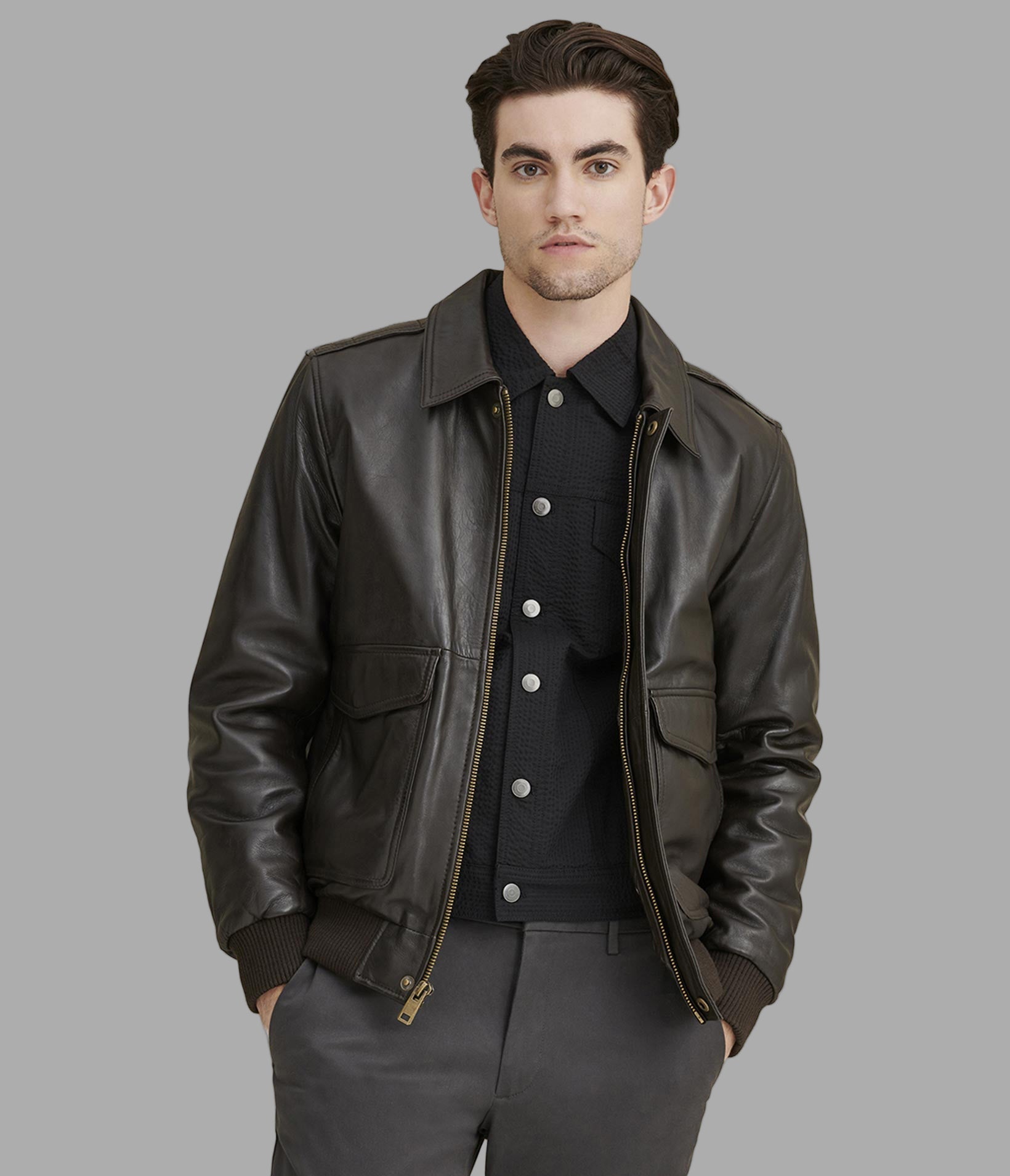 Big Tall Leather Bomber Jacket Mid-Length Wilsons Leather