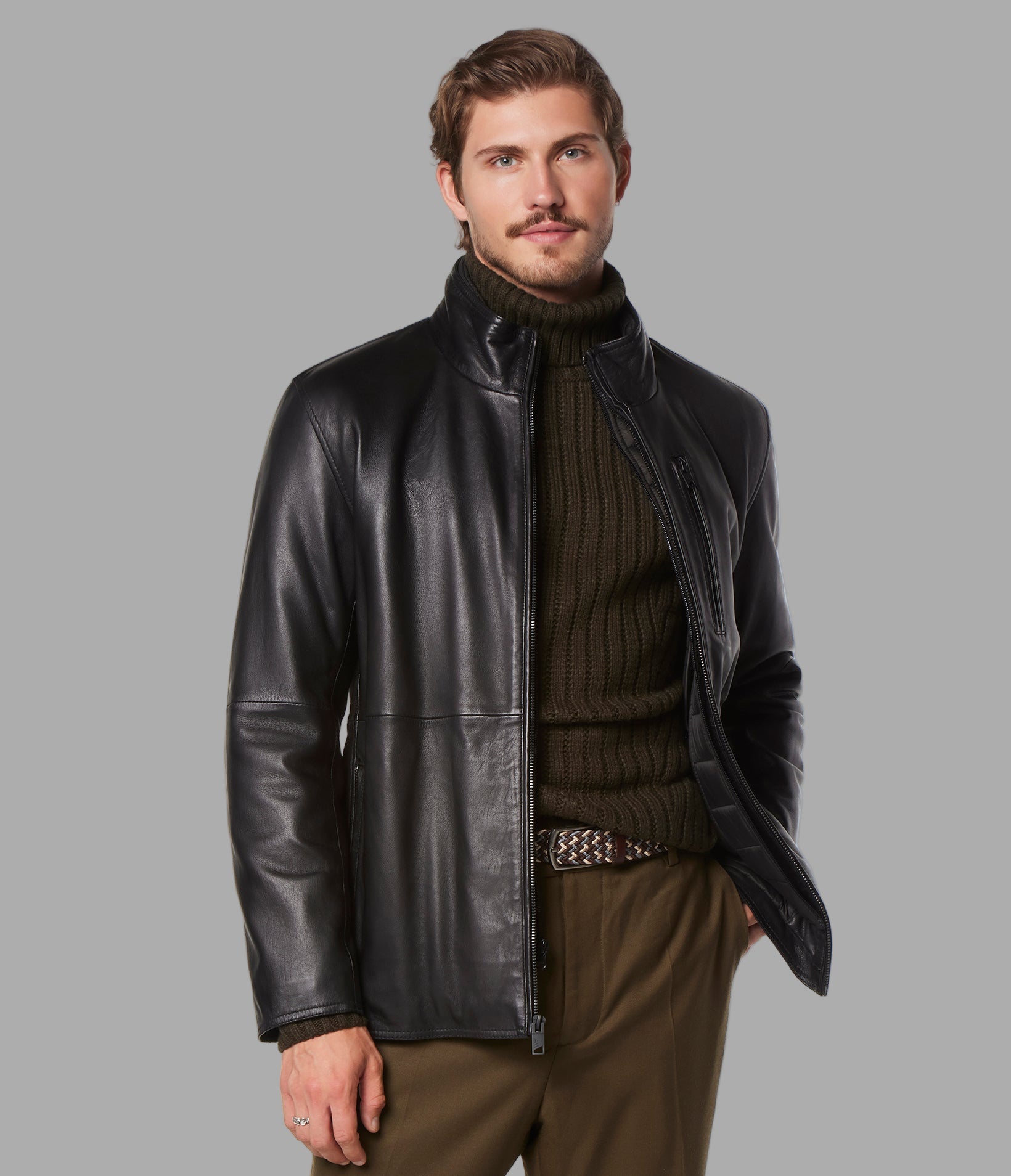 Wollman Leather Zip Up Jacket View 2 | Andrew Marc Collection
