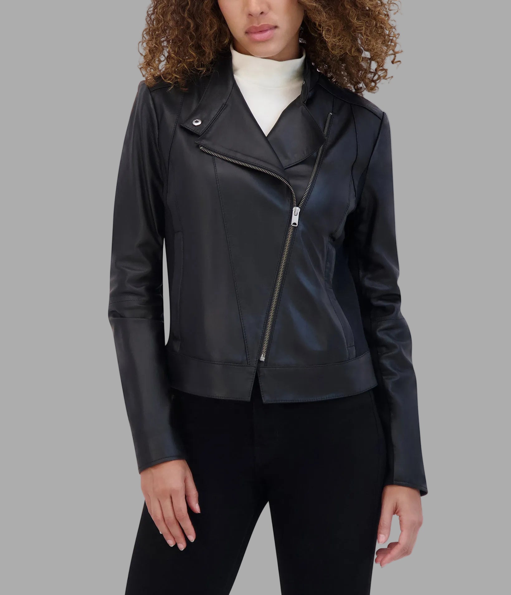 Messina Asymmetrical Leather Moto Jacket View 1 | Andrew Marc Collection