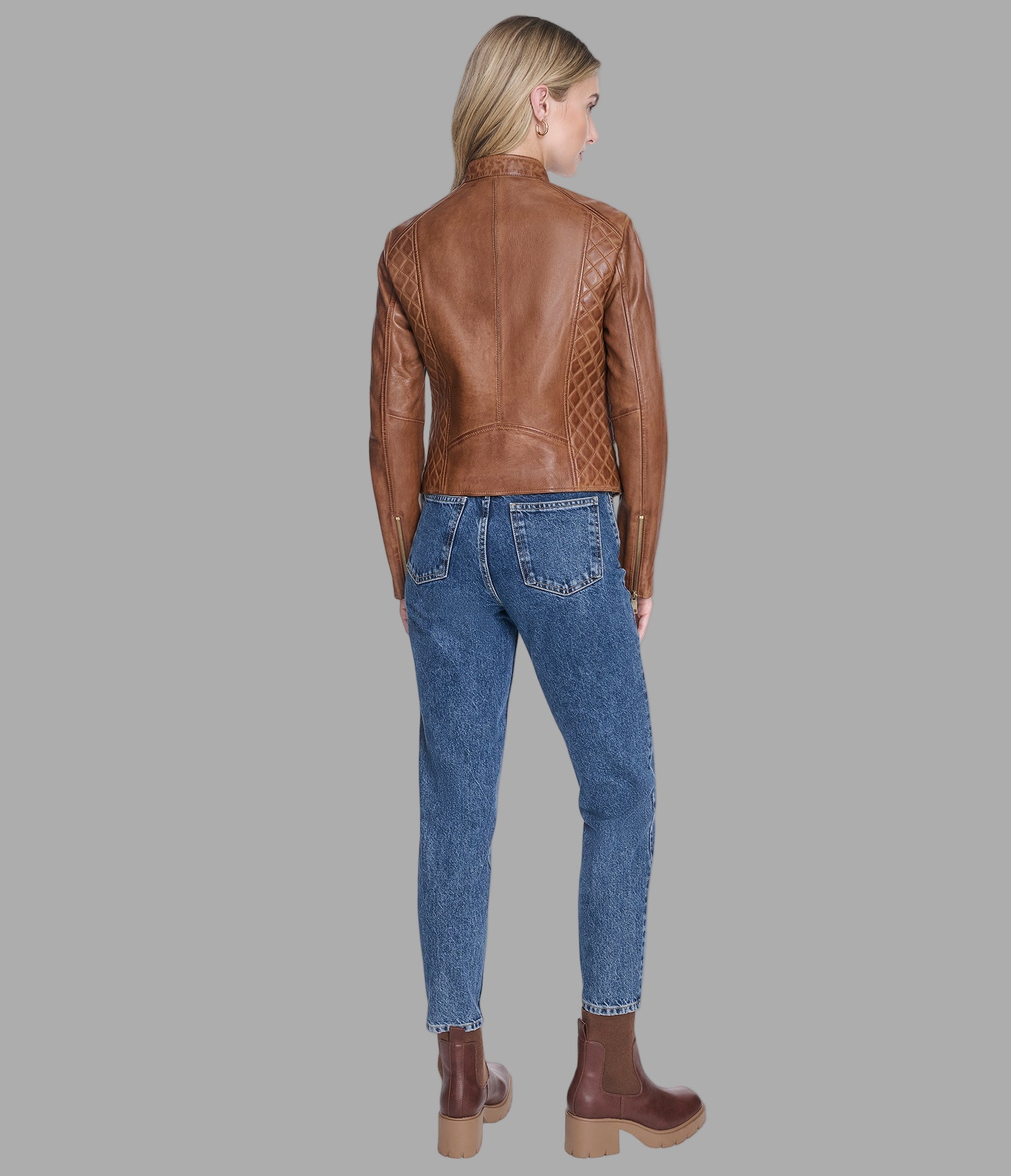 Marlette Quilted Leather Racer Jacket View 4 | Andrew Marc Collection