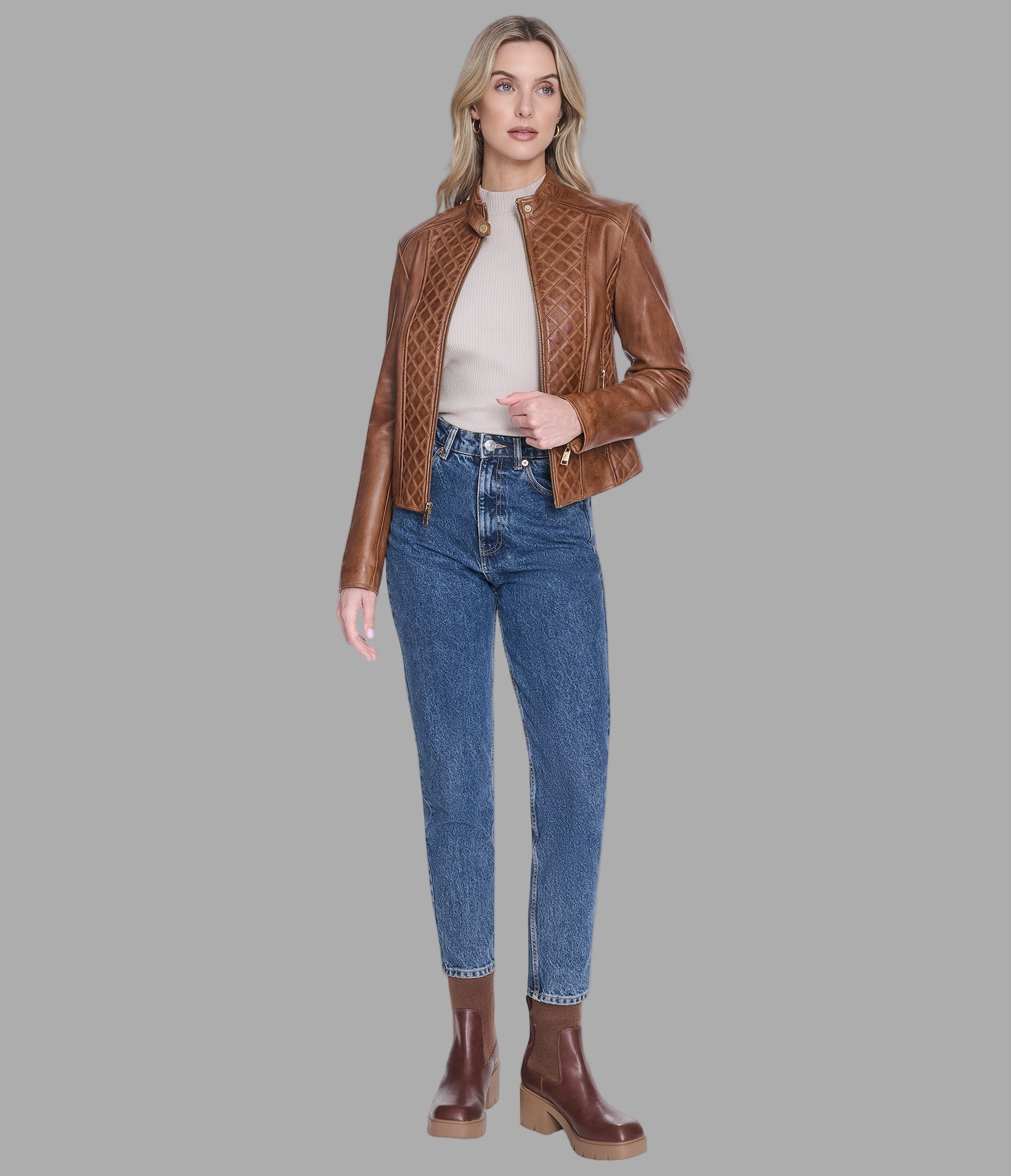 Marlette Quilted Leather Racer Jacket View 5 | Andrew Marc Collection