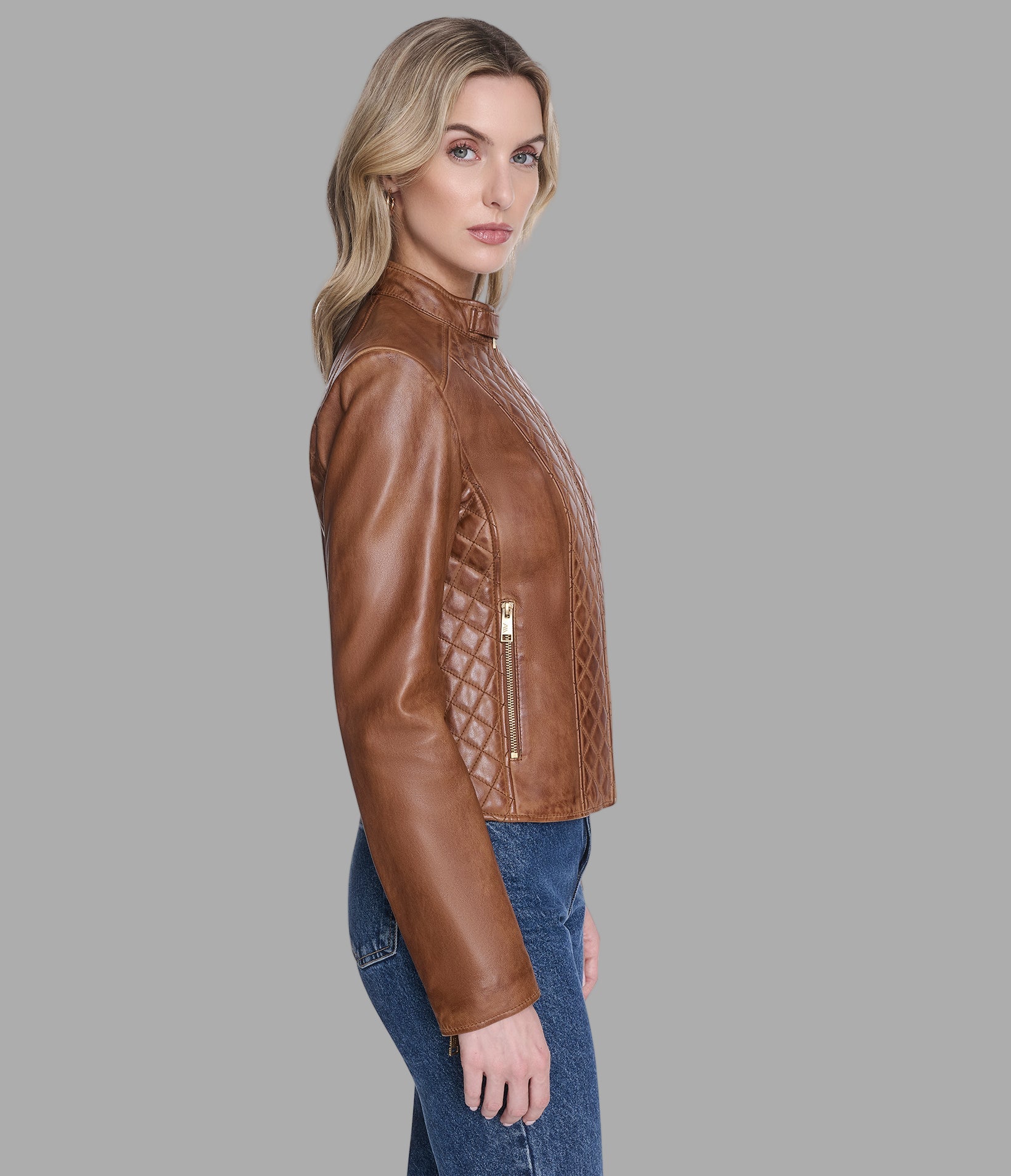 Marlette Quilted Leather Racer Jacket View 2 | Andrew Marc Collection