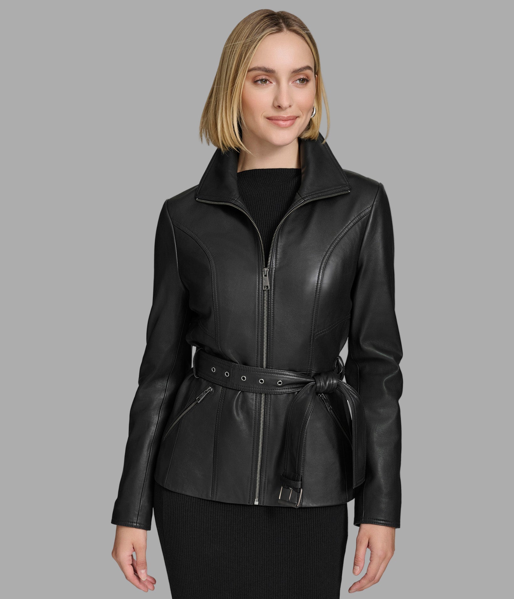 Tatum Belted Leather Jacket View 3 | Andrew Marc Collection