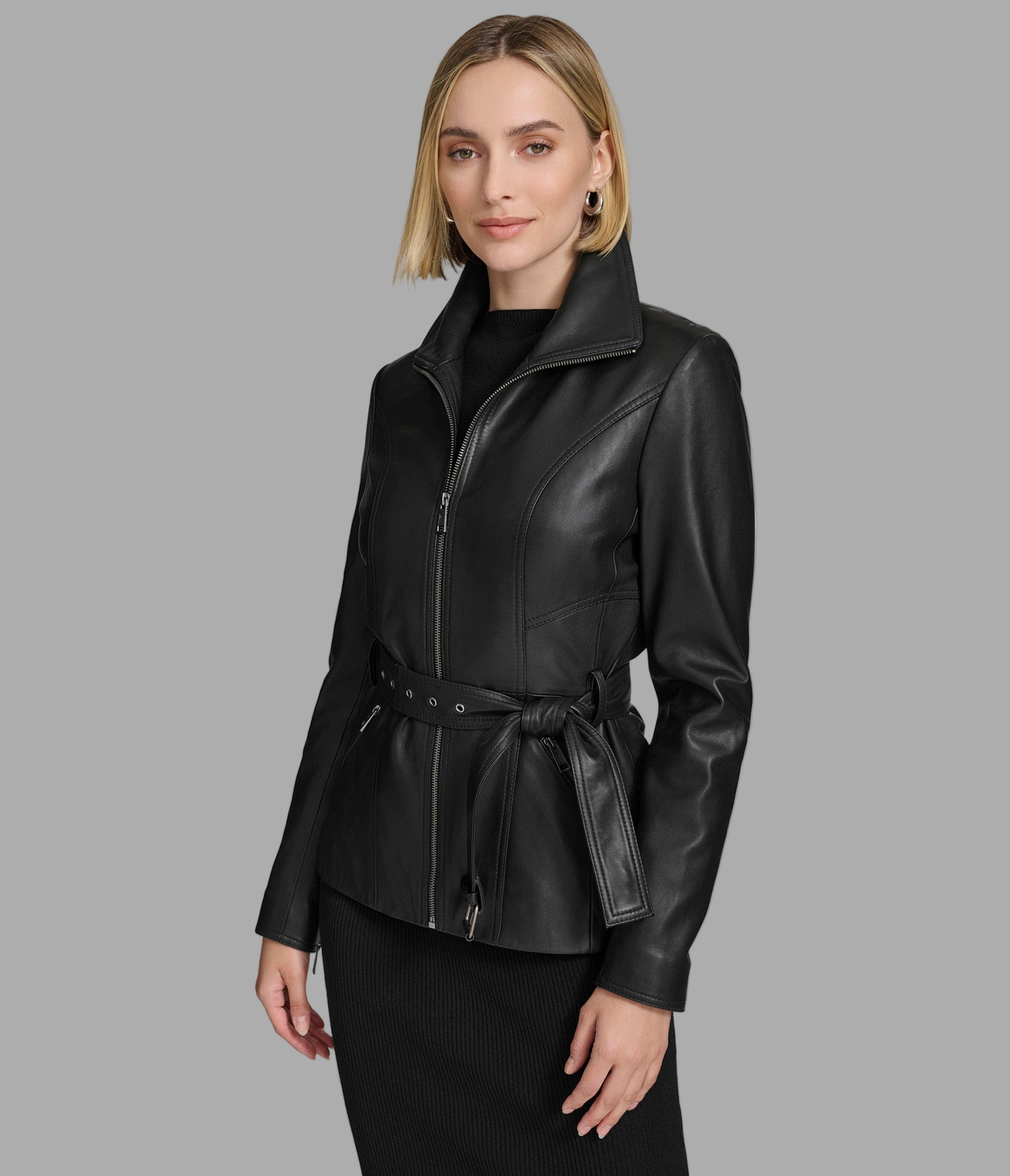 Tatum Belted Leather Jacket View 1 | Andrew Marc Collection