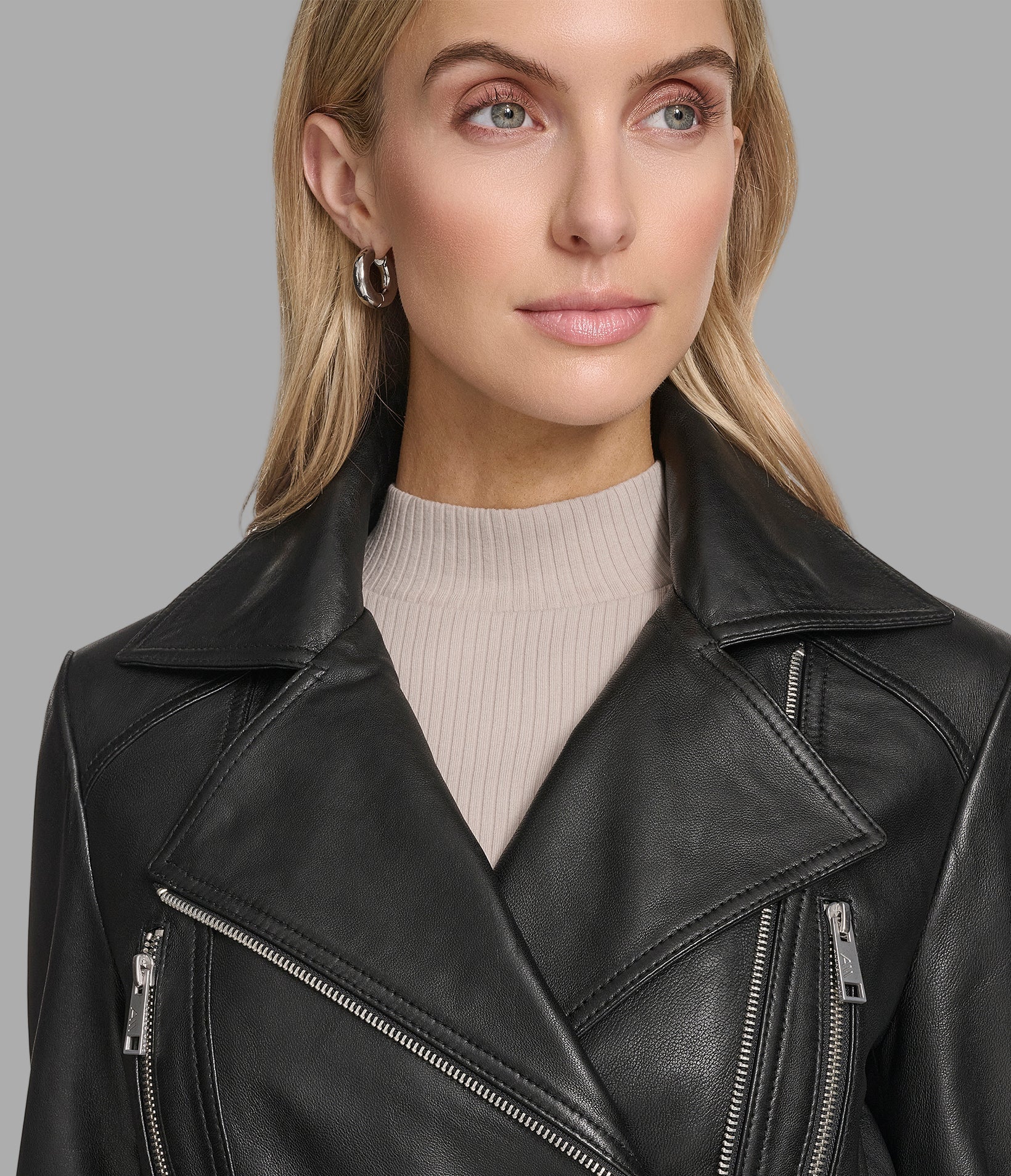 Violet Leather Belted Moto Jacket View 5 | Andrew Marc Collection