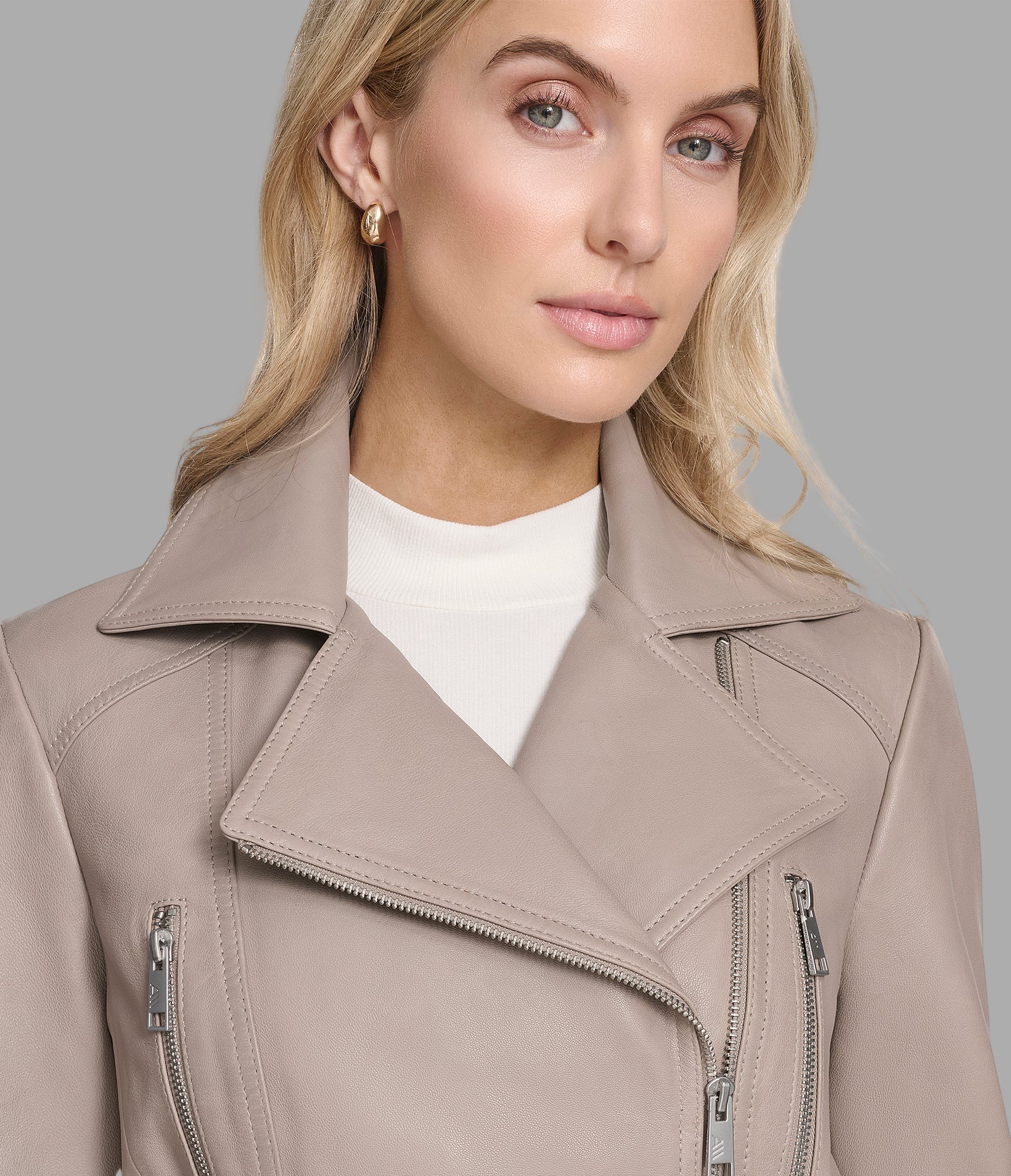 Violet Leather Belted Moto Jacket View 5 | Women's Collection