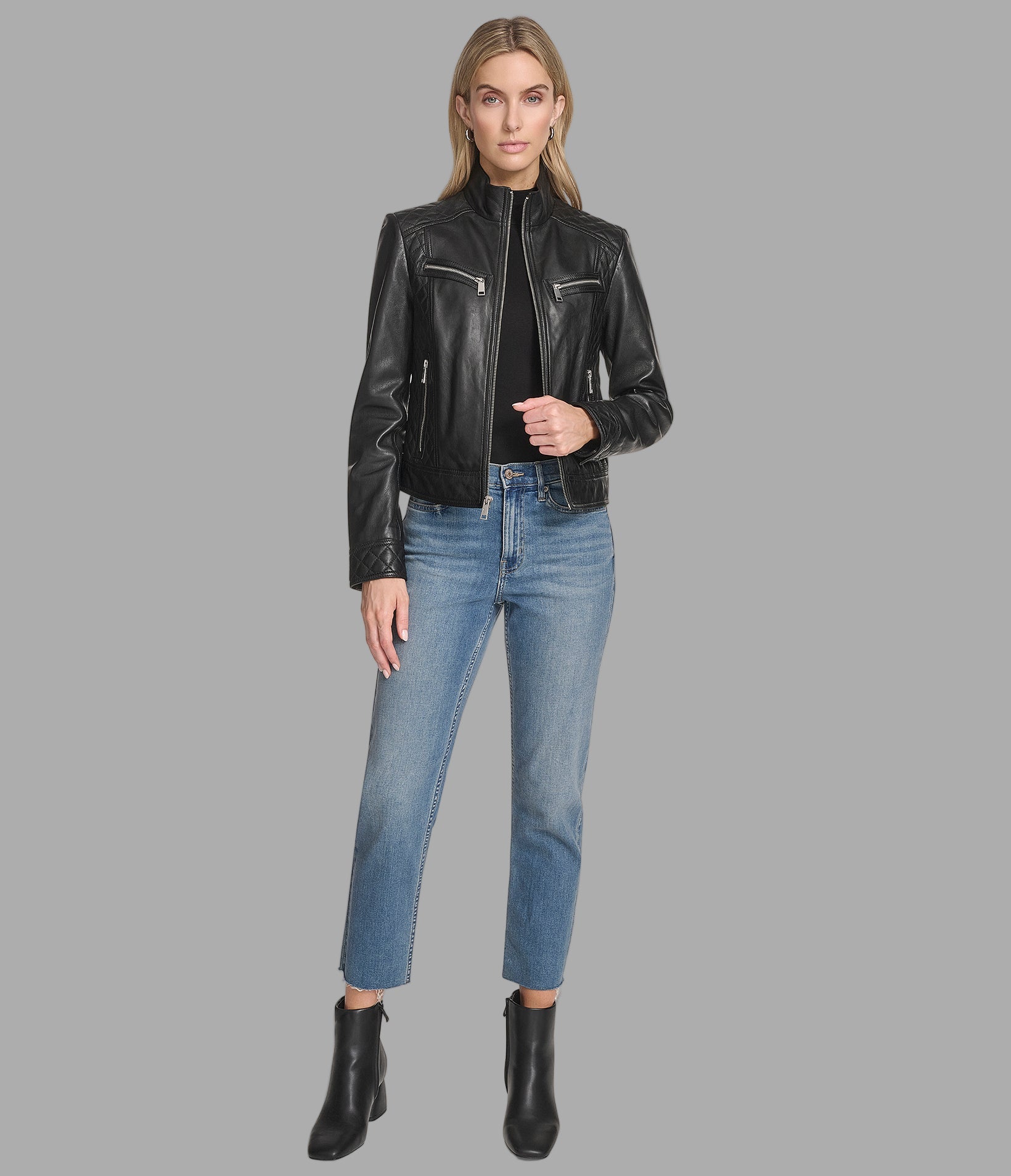 Mikel Leather Racer Jacket View 4 | Women's Jackets & Coats