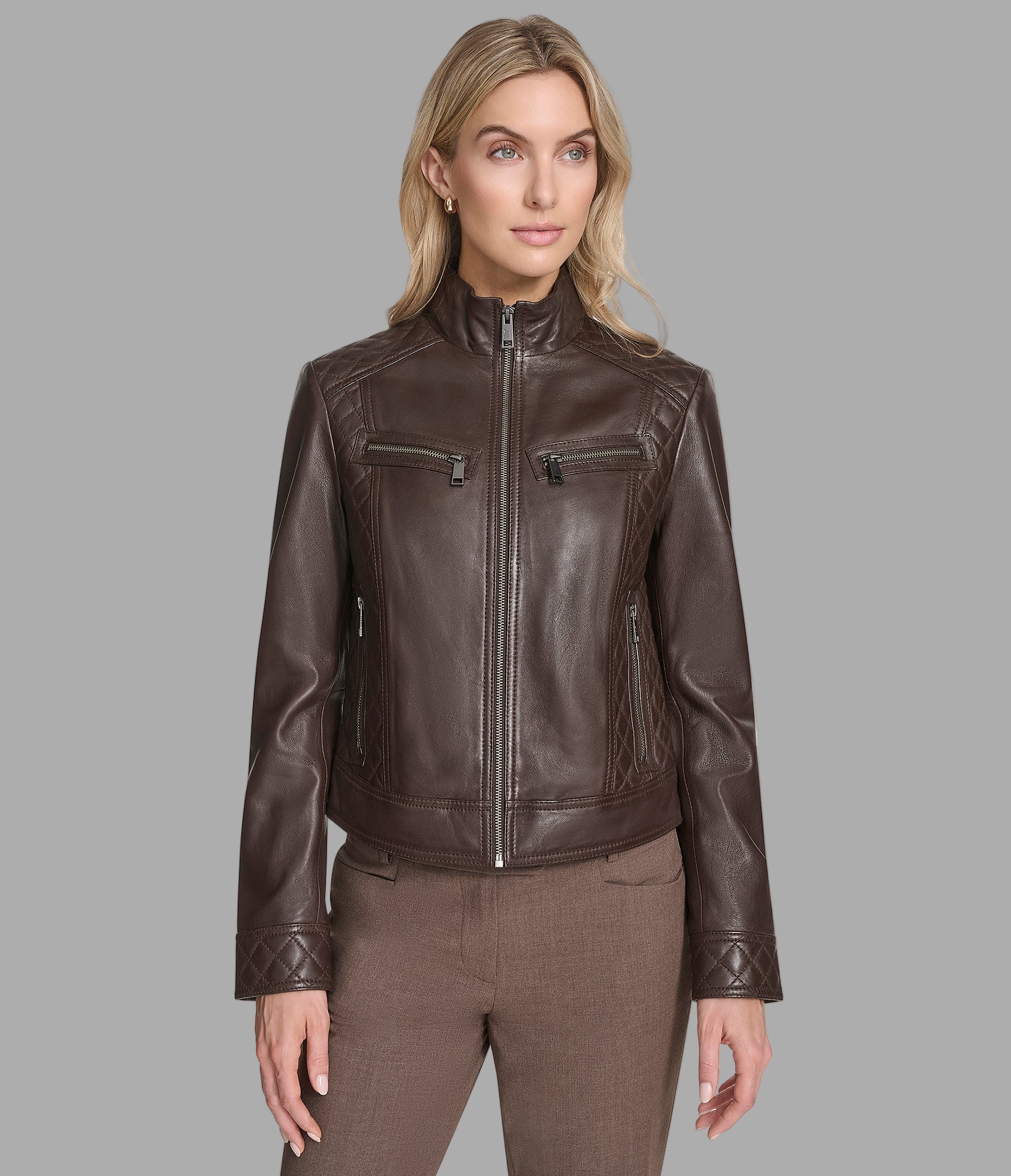 Mikel Leather Racer Jacket View 1 | Andrew Marc Collection