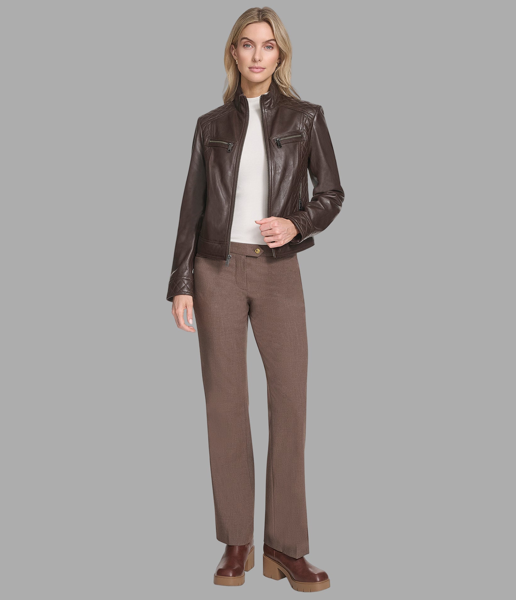 Mikel Leather Racer Jacket View 4 | Andrew Marc Collection