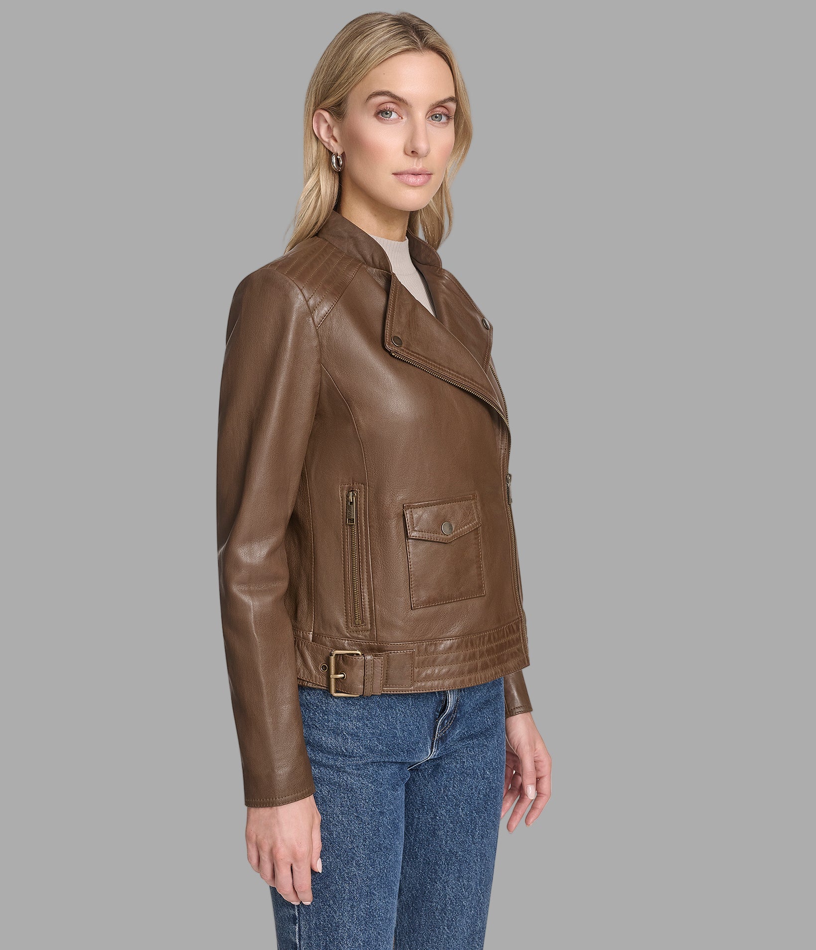 Frankie Leather Moto Jacket View 2 | Andrew Marc Collection