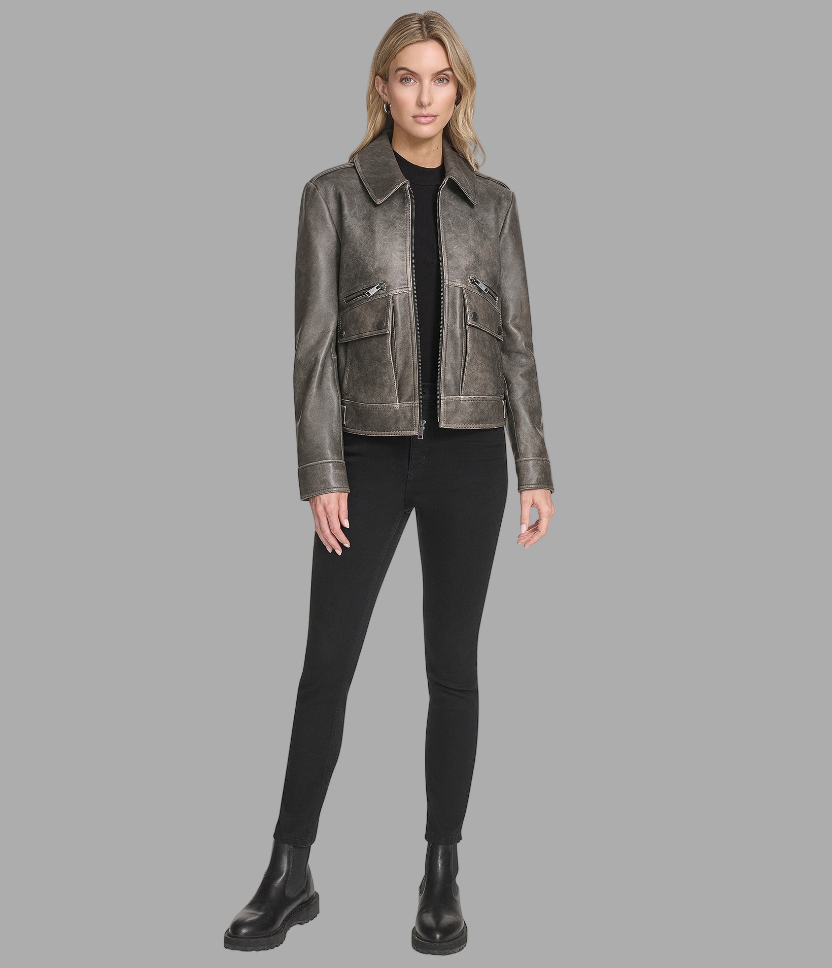 Addis Leather Aviator Jacket View 4 | Andrew Marc Collection