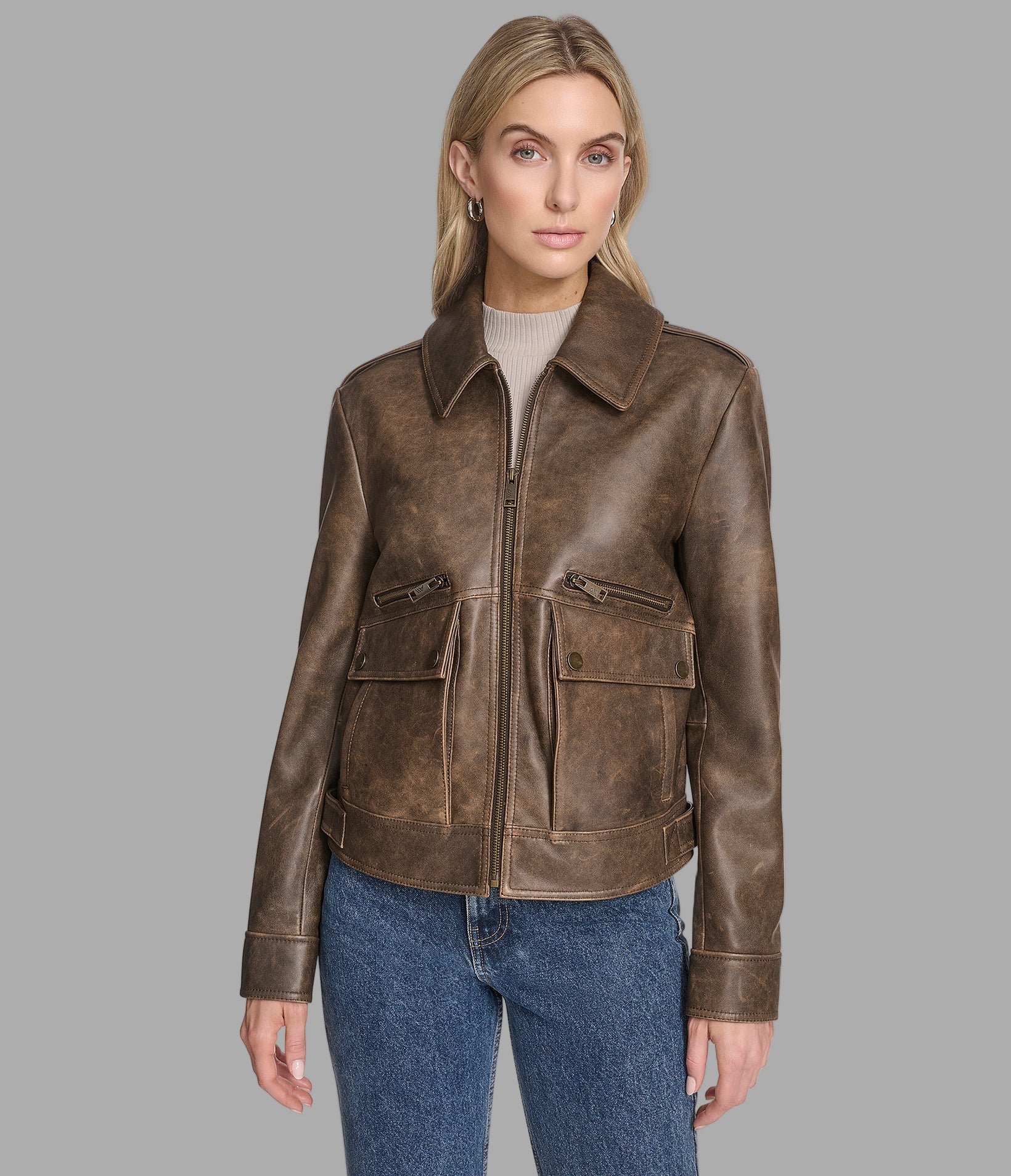Addis Leather Aviator Jacket View 1 | Andrew Marc Collection