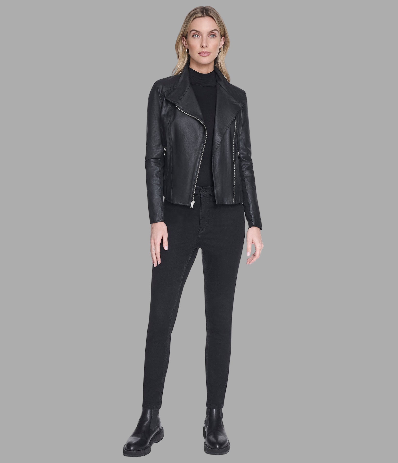 Felix Asymmetrical Leather Moto Jacket View 4 | Women's Jackets & Coats