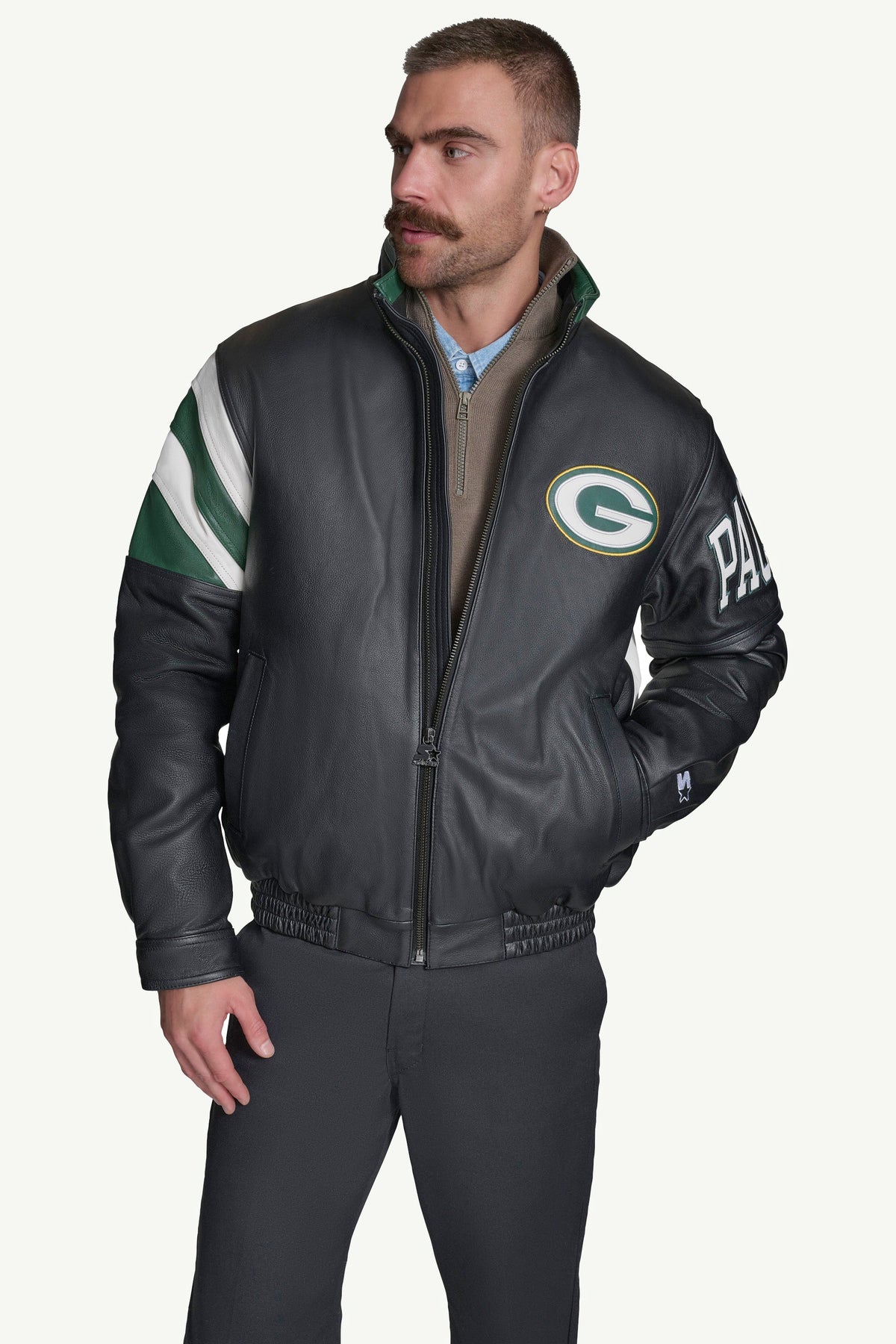 Green Bay Packers Full Zip Leather Jacket | Wilsons Leather